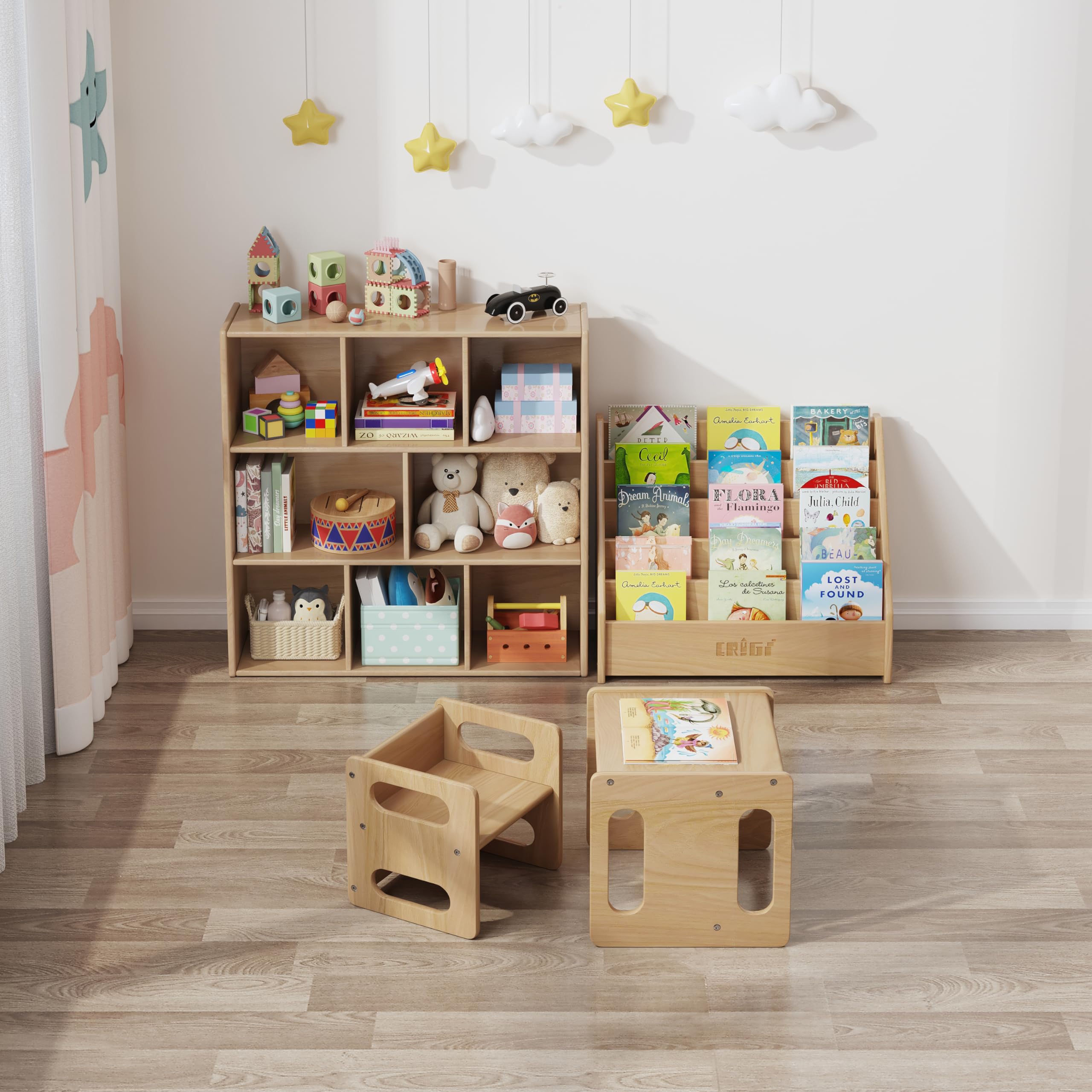 3-Tier Montessori Solid Wood Shelves Toy Organizers and Storage