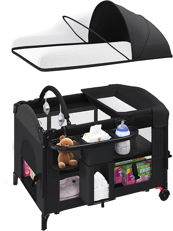 5-in-1 Baby Bassinet Bedside Sleeper with Swing Tube Converts to Cradle