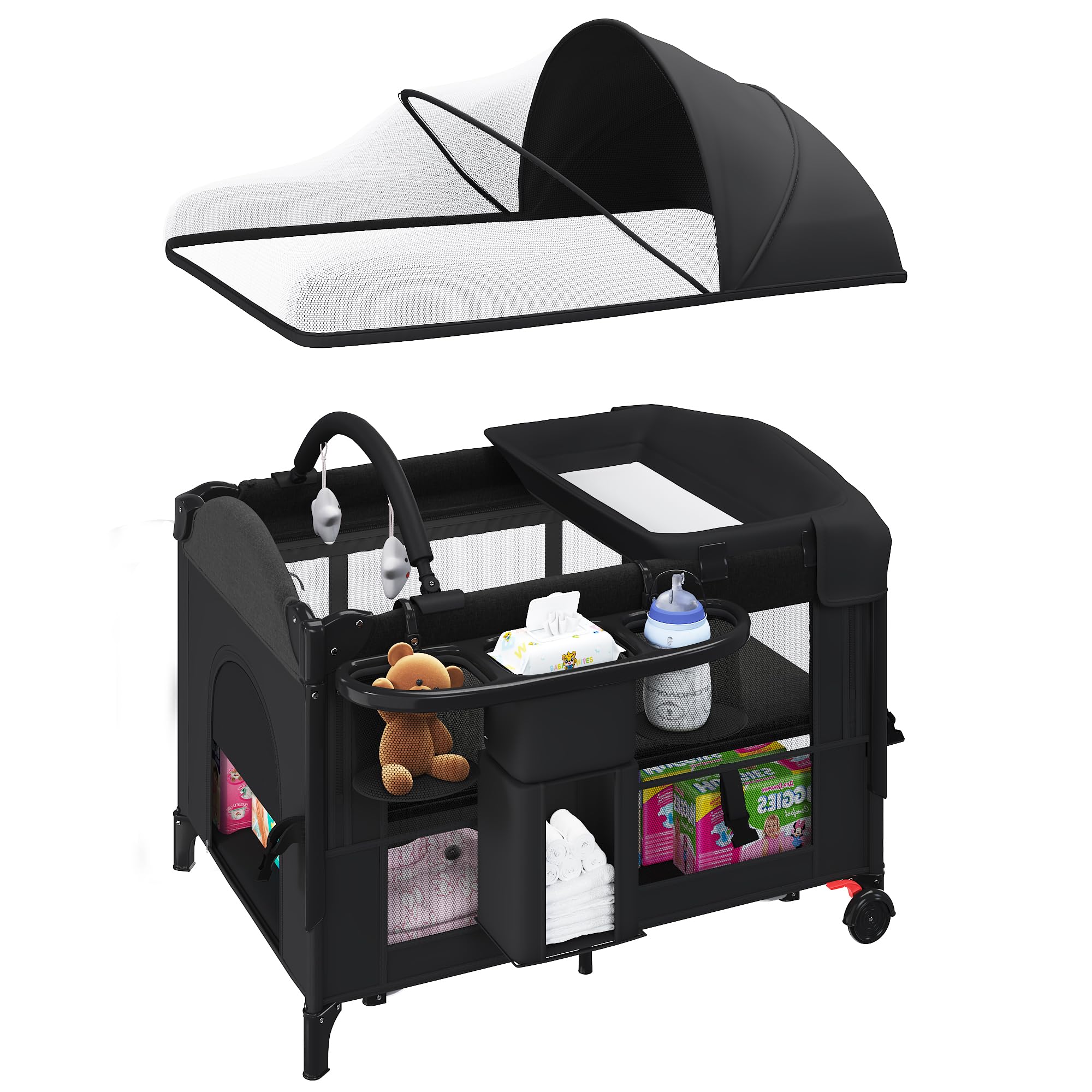 5-in-1 Baby Bassinet Bedside Sleeper with Swing Tube Converts to Cradle