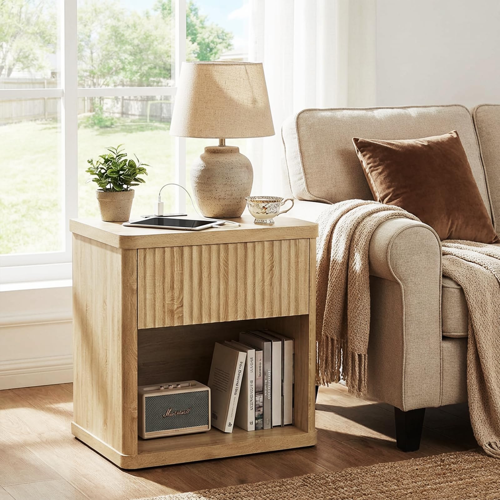 Large Modern Nightstand with Drawer Storage