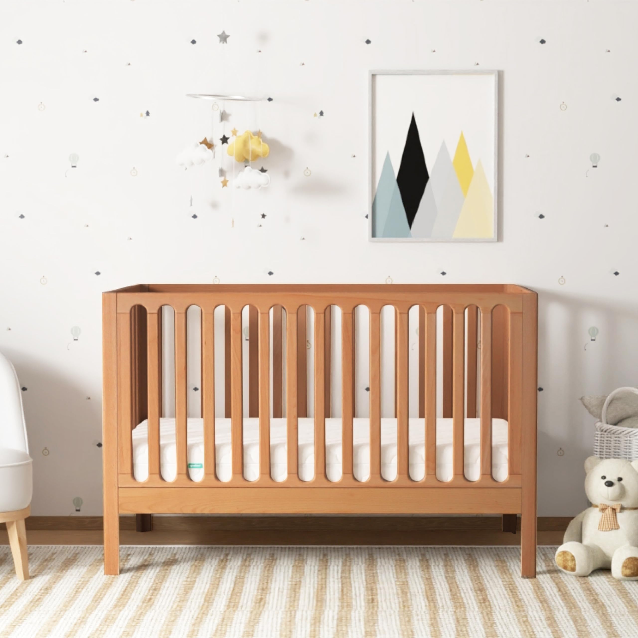 Galileo Standard Crib, Solid Beech Wood in Chestnut Color