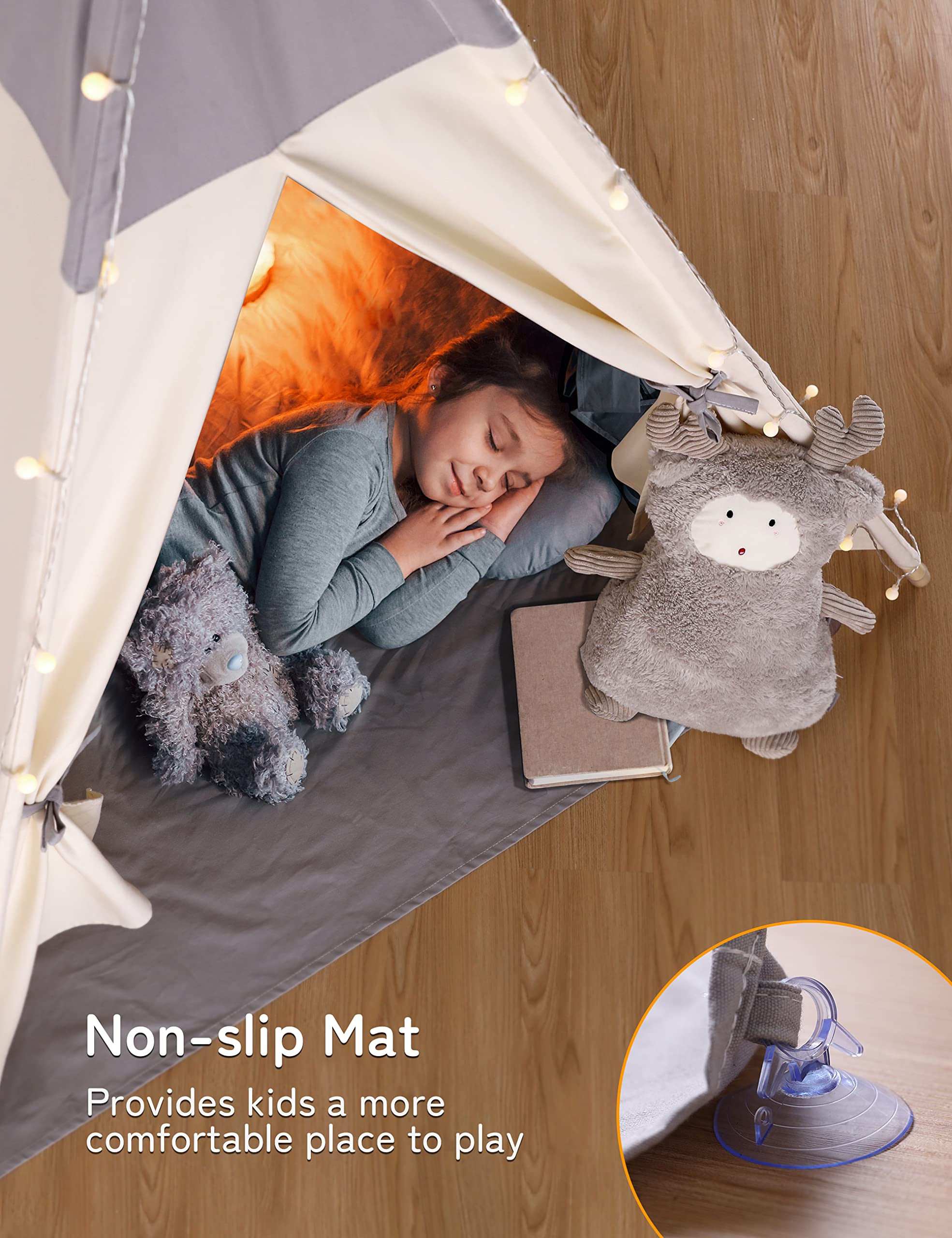 Kids Teepee Tent with LED Lights and Mat