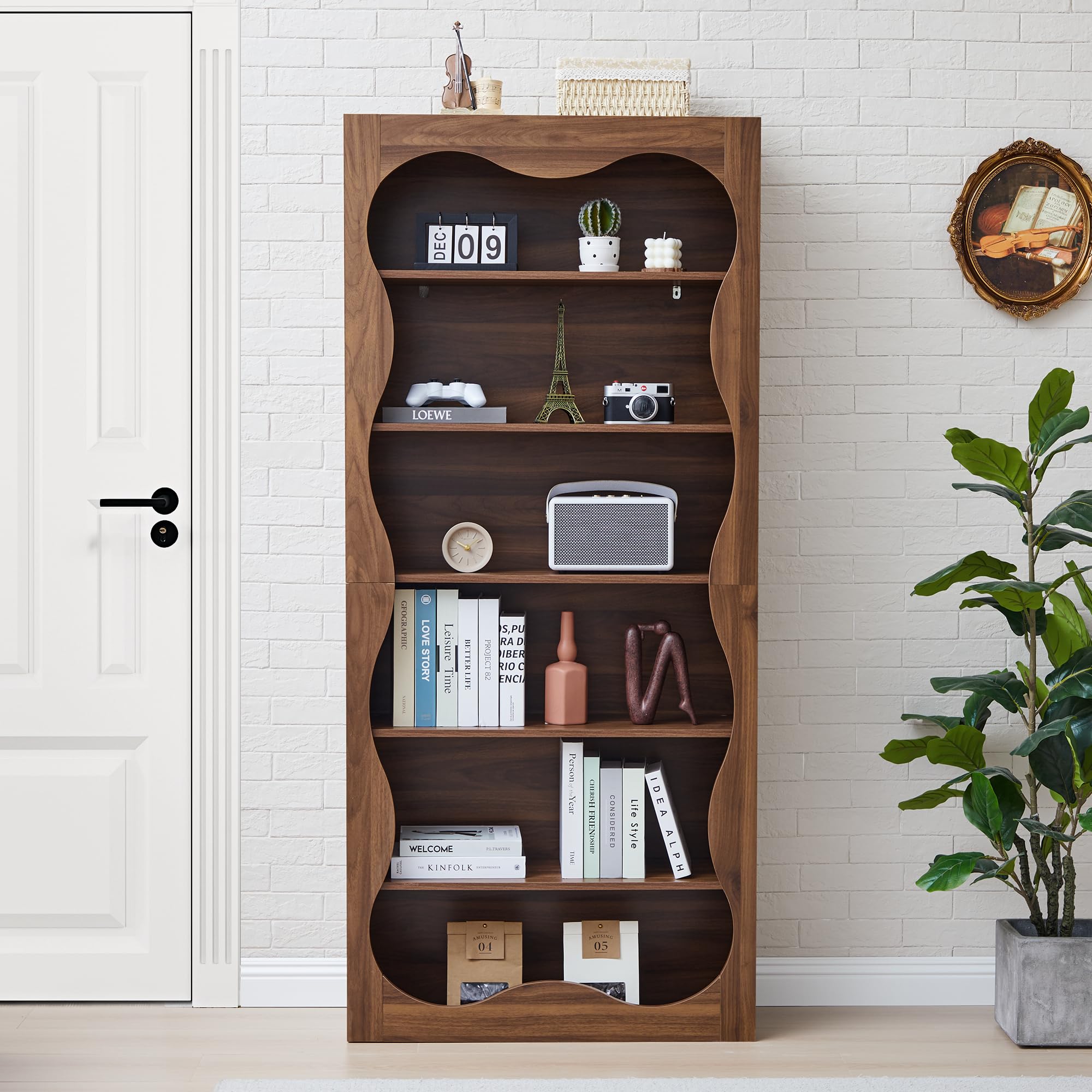 6 Tier Tall Bookshelf Wooden Storage Display Shelves