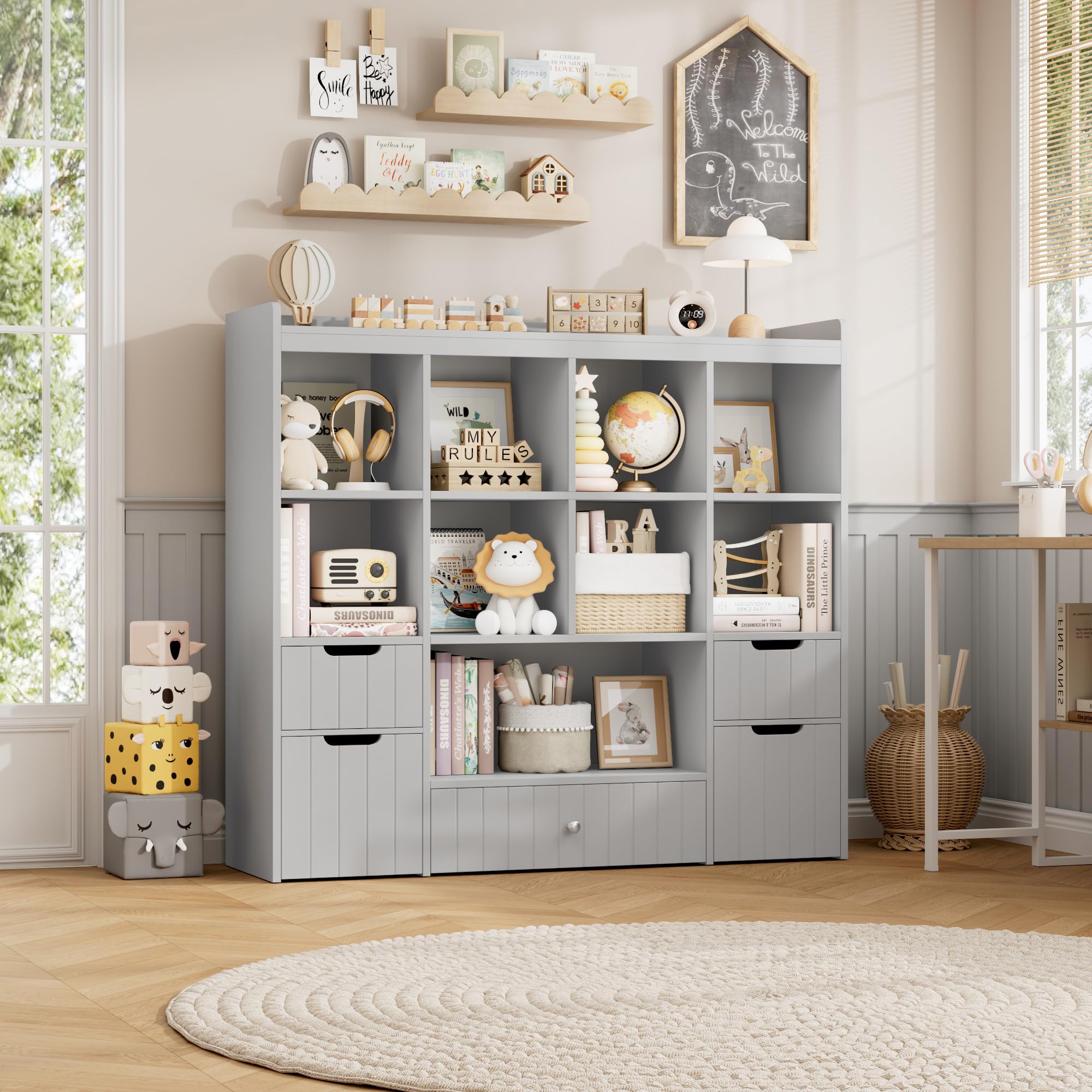 Kids Toy Storage Organizer with Drawers and Bins - 48" Wide Bookshelf