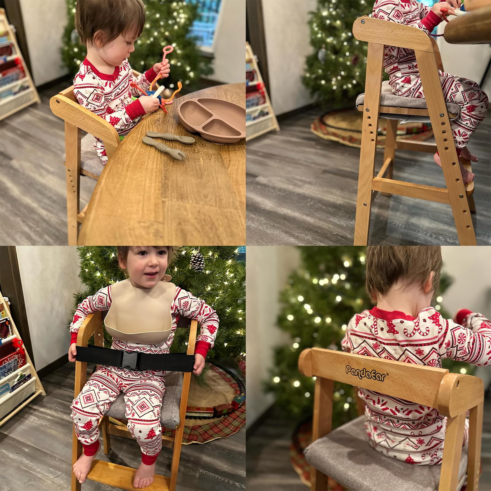 Wooden High Chair for Toddlers, Adjustable Child Highchair Feeding Chair
