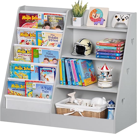 4 Tier Kids Bookshelf and Storage Organizer, Five Layer Sling Children Bookcase