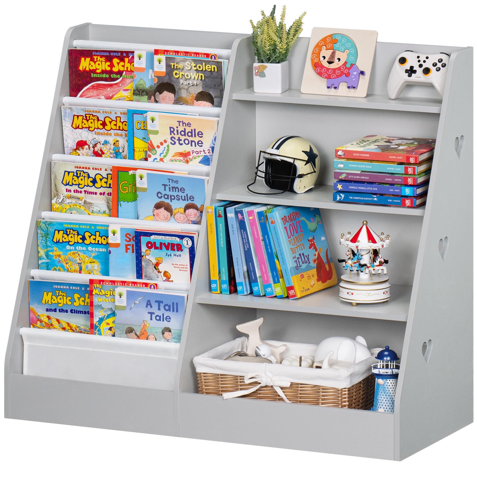 4 Tier Kids Bookshelf and Storage Organizer, Five Layer Sling Children Bookcase