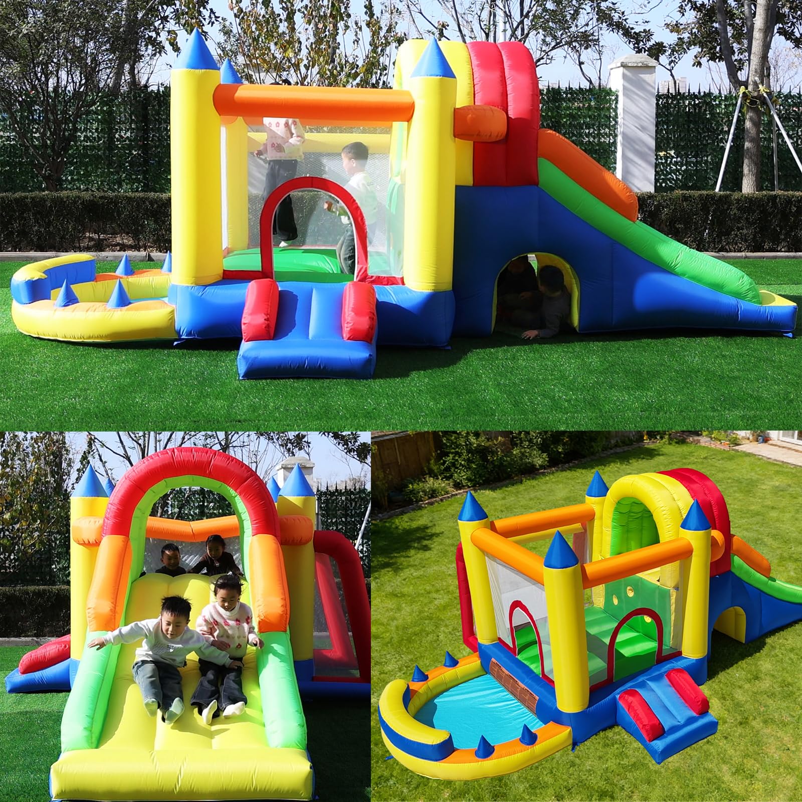 8-in-1 Inflatable Bounce House with Dual Slides and Climbing Wall