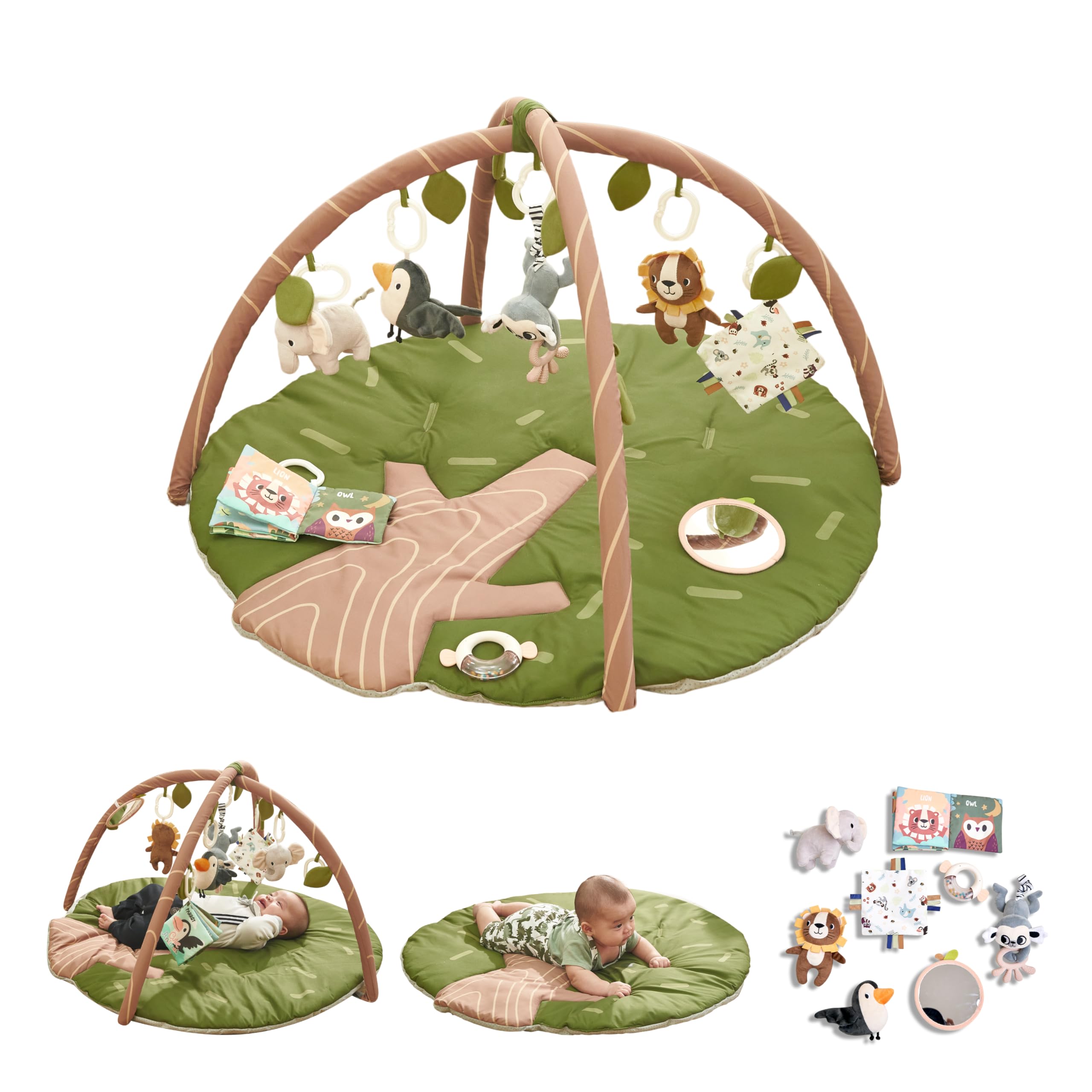 Baby Play Gym Mat - Jungle Safari Activity Mat with 8 Detachable Toys for Sensory