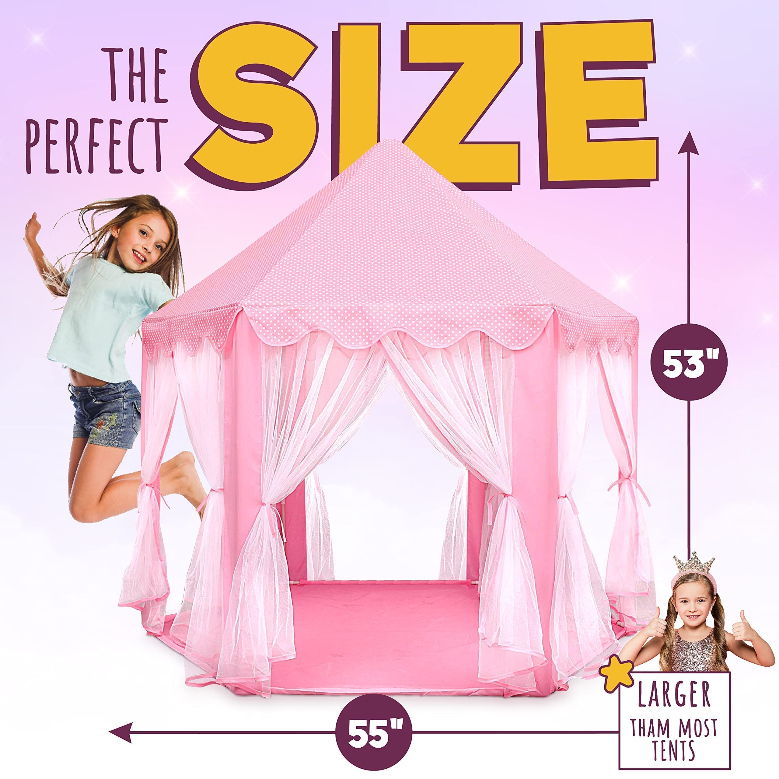 Princess Castle Play Tent with LED Star Lights