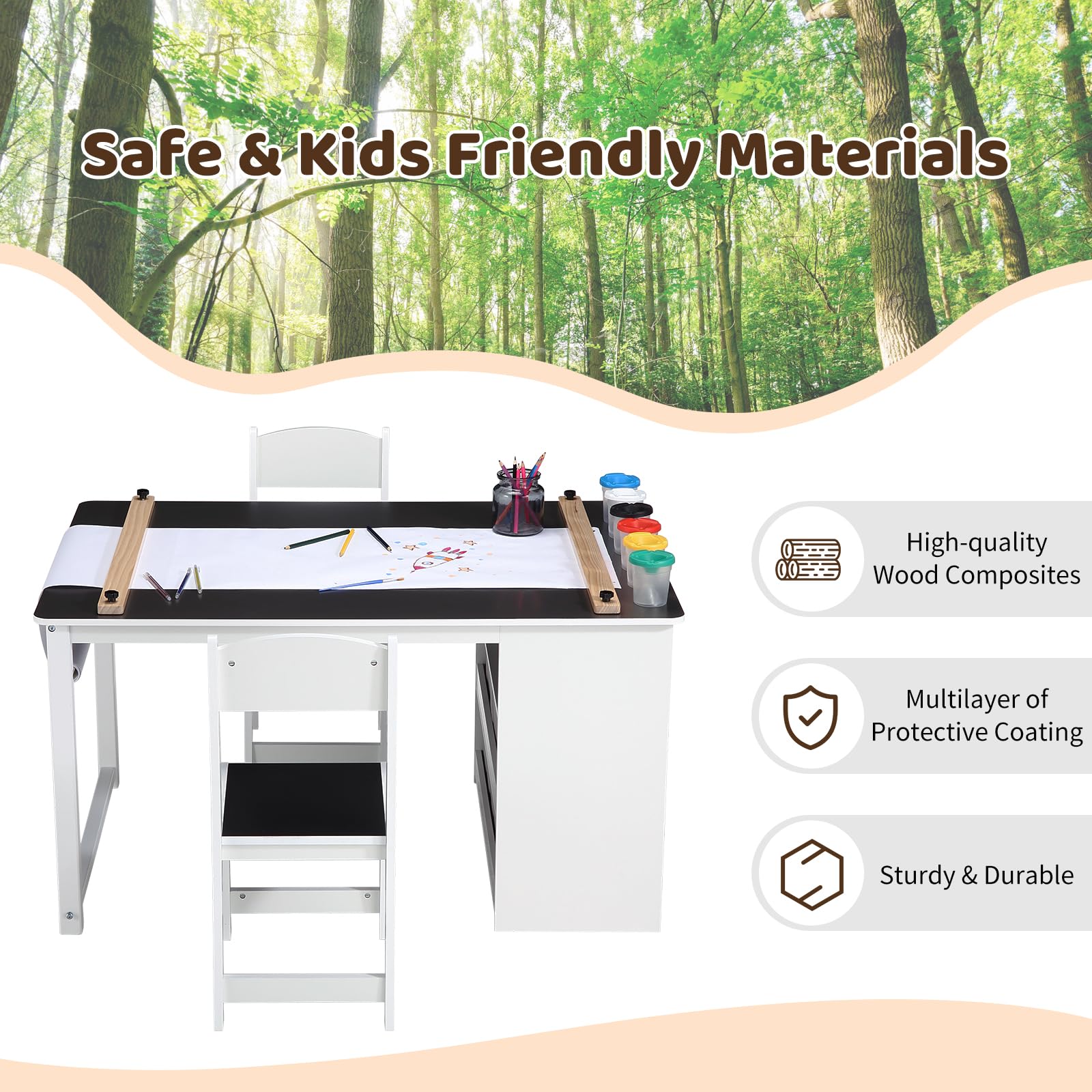 Kids Art Table and Chair Set with Storage