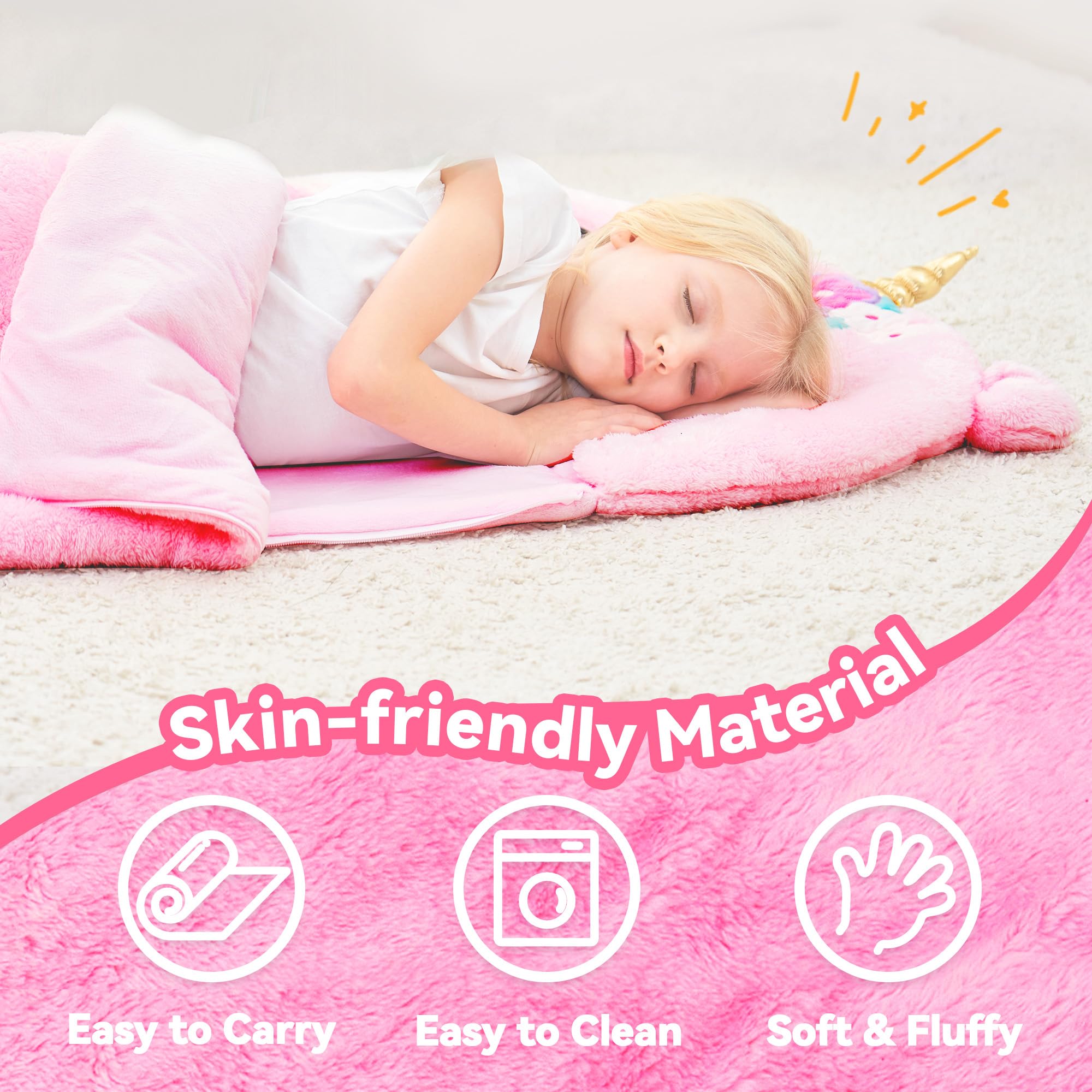 Kids Unicorn Sleeping Bag Nap Mat with Pillow
