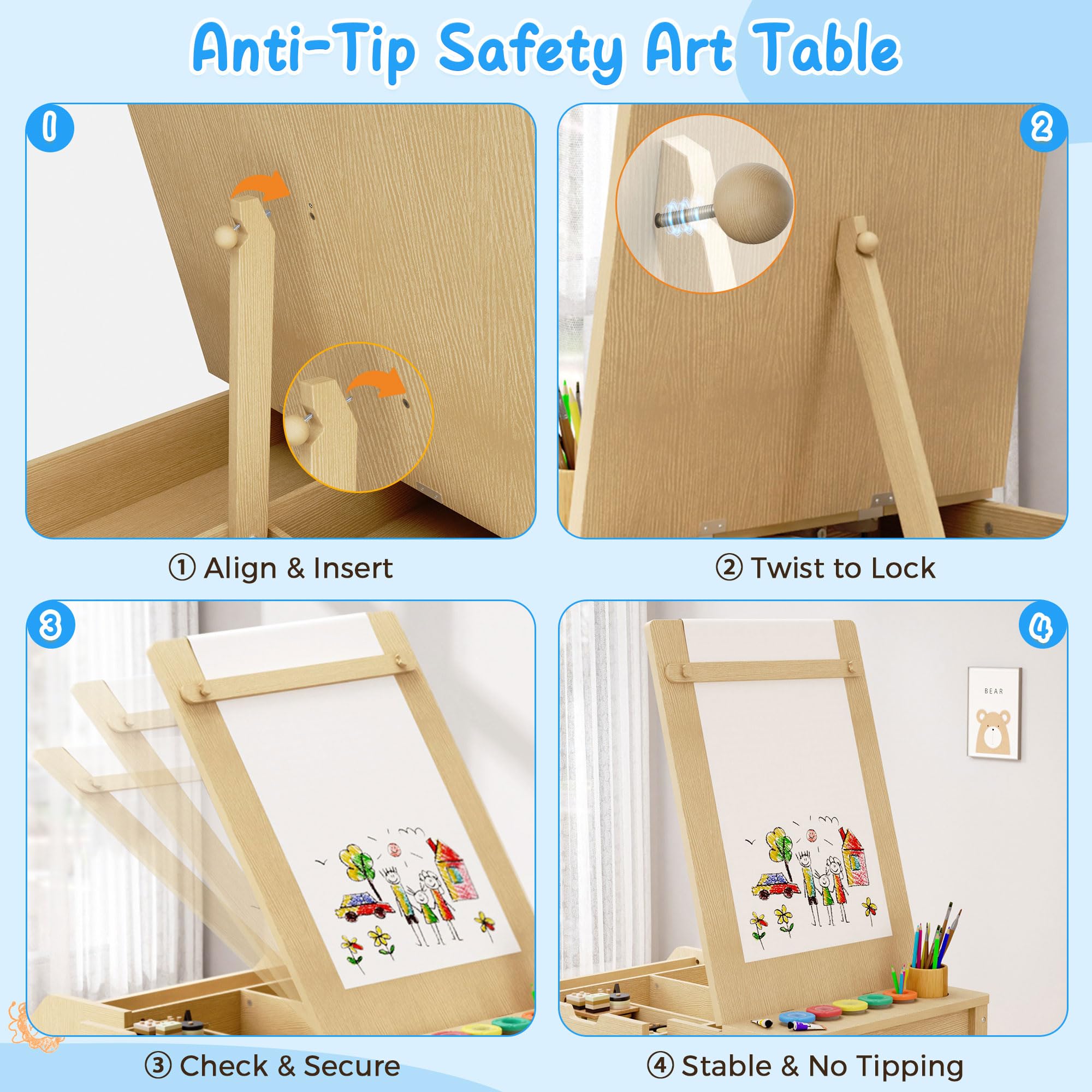 Kids Art Table and Chair Set with Storage Drawers