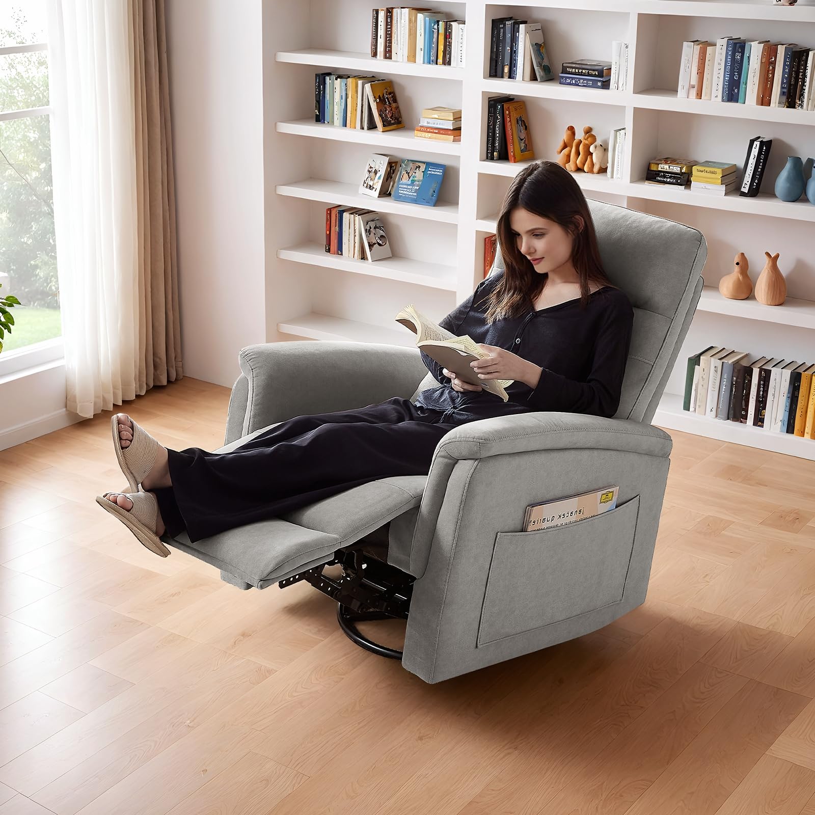 360° Swivel Glider Rocking Chair, Velvet Deep Seat Nursery Glider
