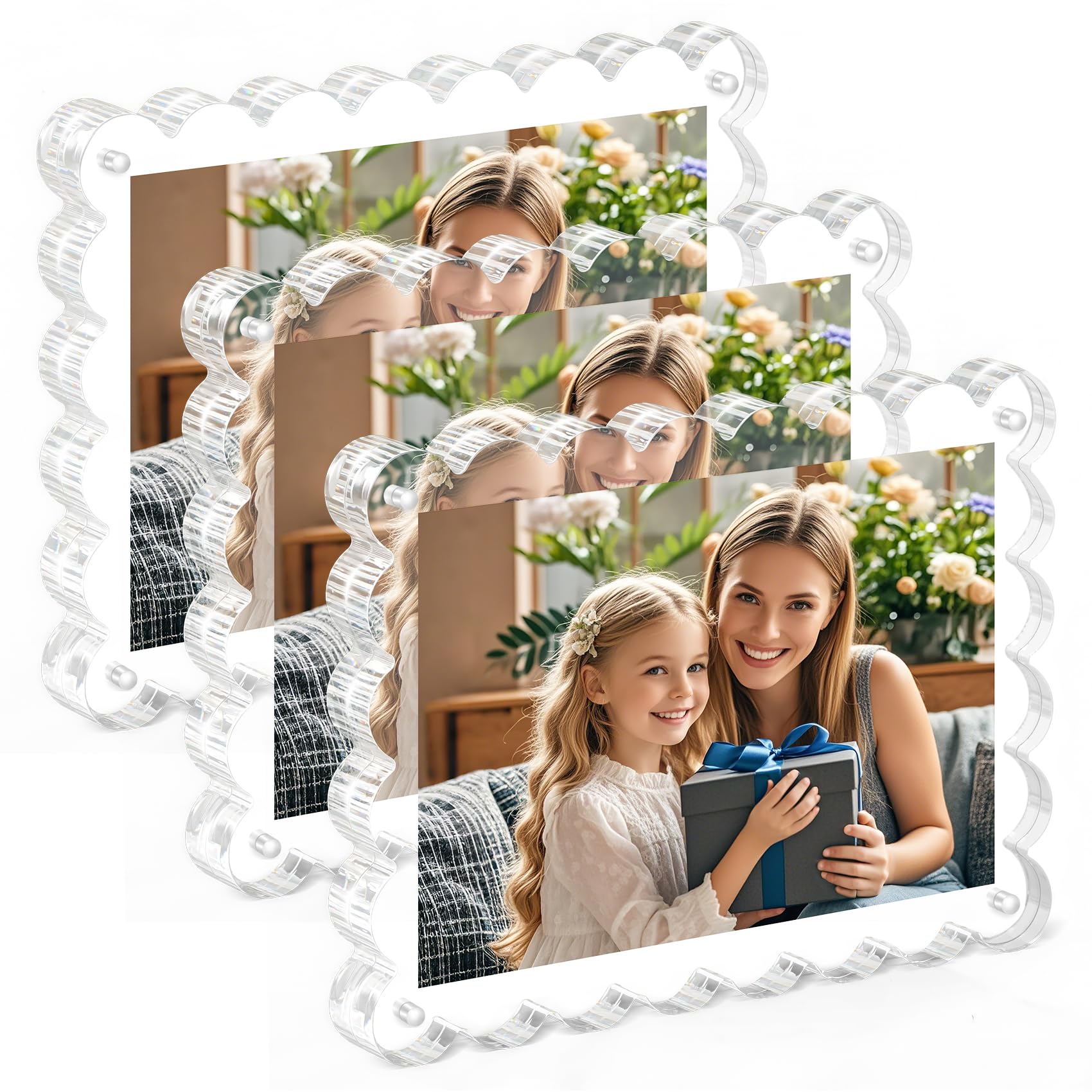 3Pack Magnetic Acrylic Picture Frames 5×7 Inch - Scalloped Photo Frame