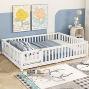 Full Size Montessori Floor Bed with Fence and Door