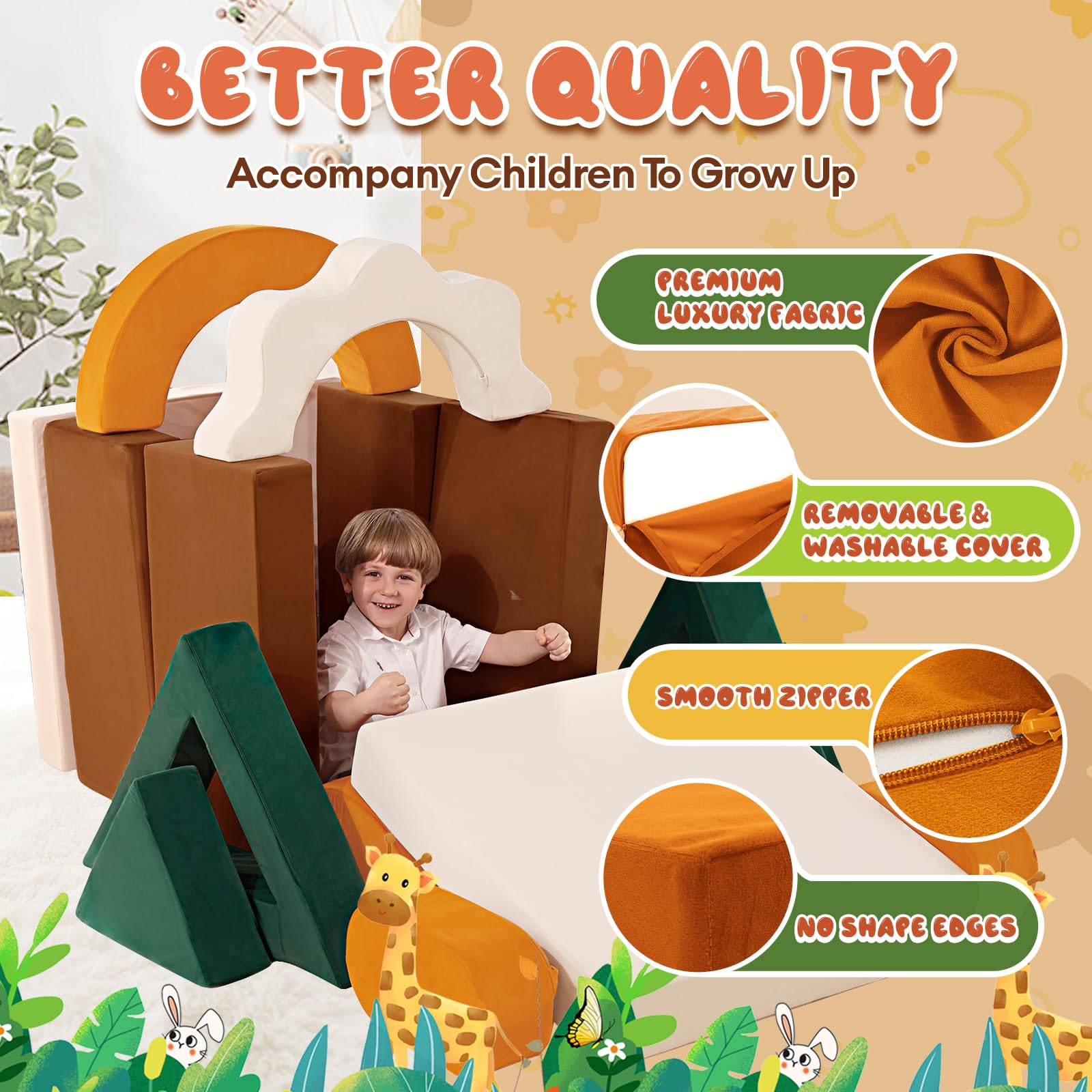 18-Piece Modular Kids Play Couch Jungle Theme