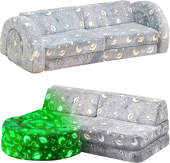10Pcs Modular Kids Play Couch Glow, Convertible Play Fort