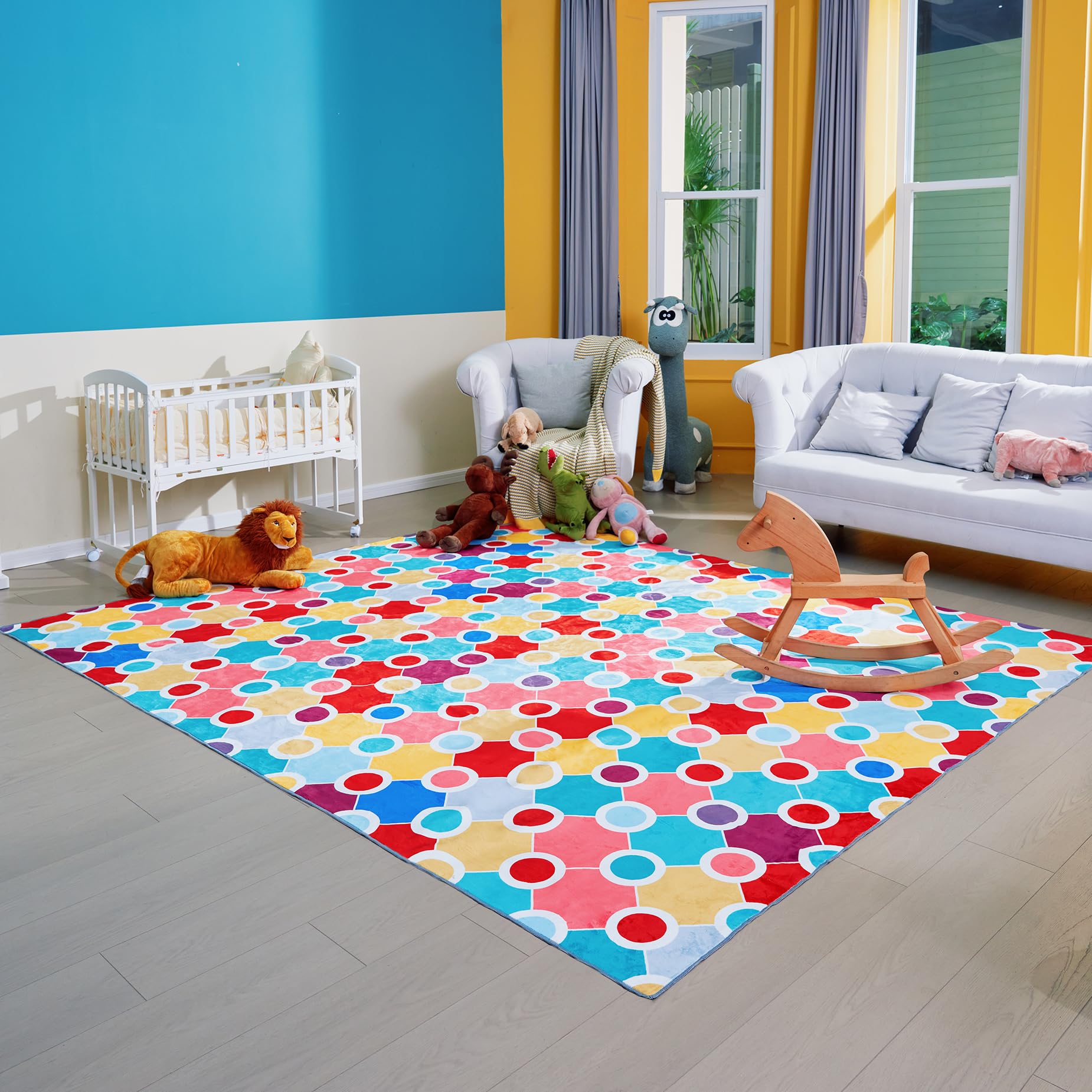 Machine Washable Rug - Polka Dot Rug for Kids Area - Colorful Soft Rug