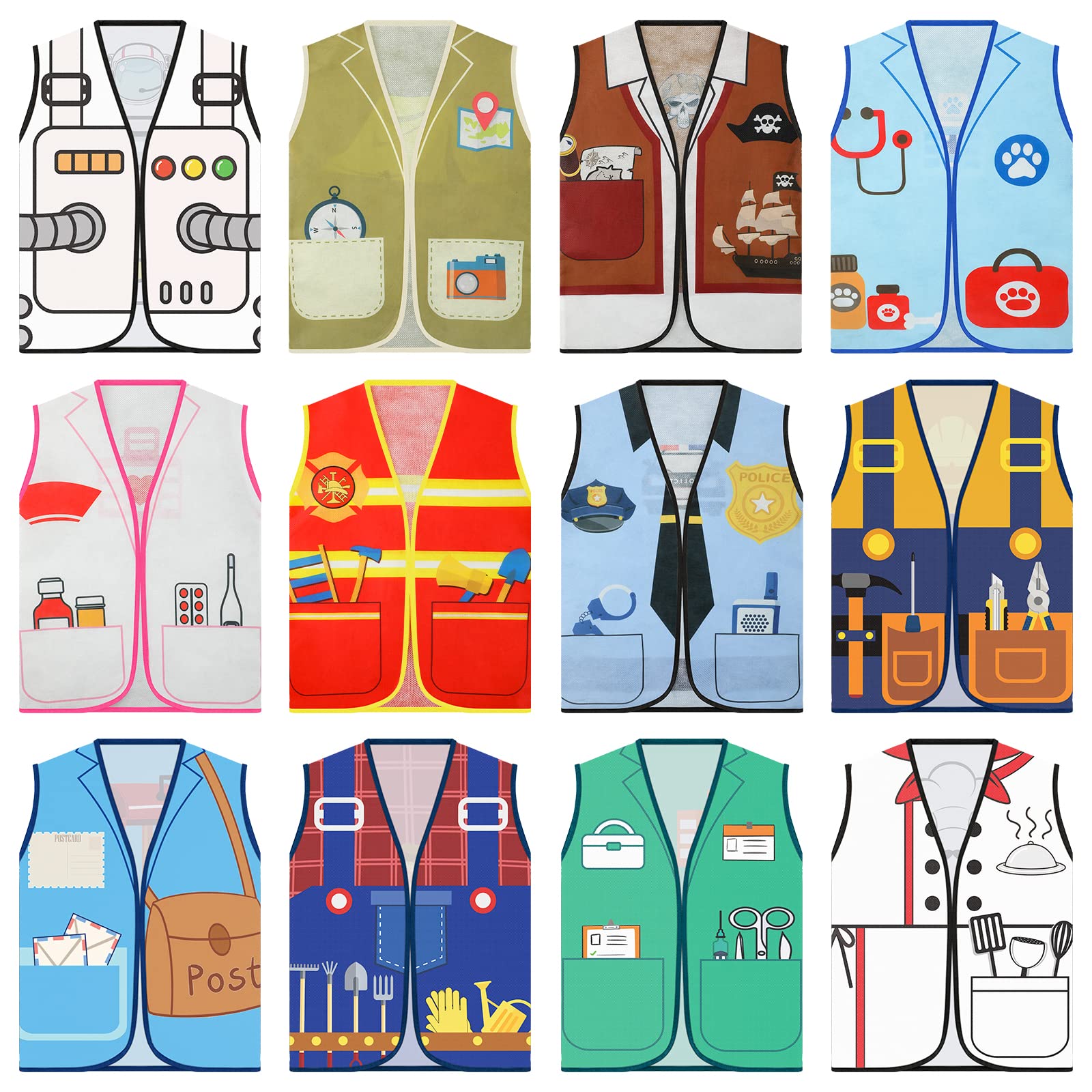 12 Pcs Kids Community Helpers Costumes Preschool Dress Vest Career