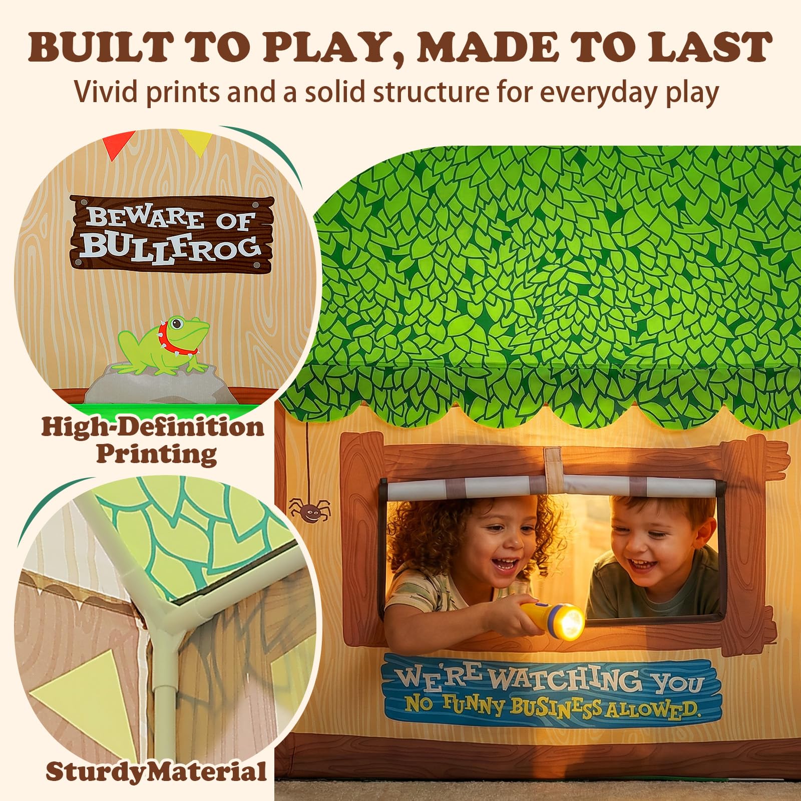 Kids Play Tent Indoor Clubhouse with Roll-Up Door and Windows