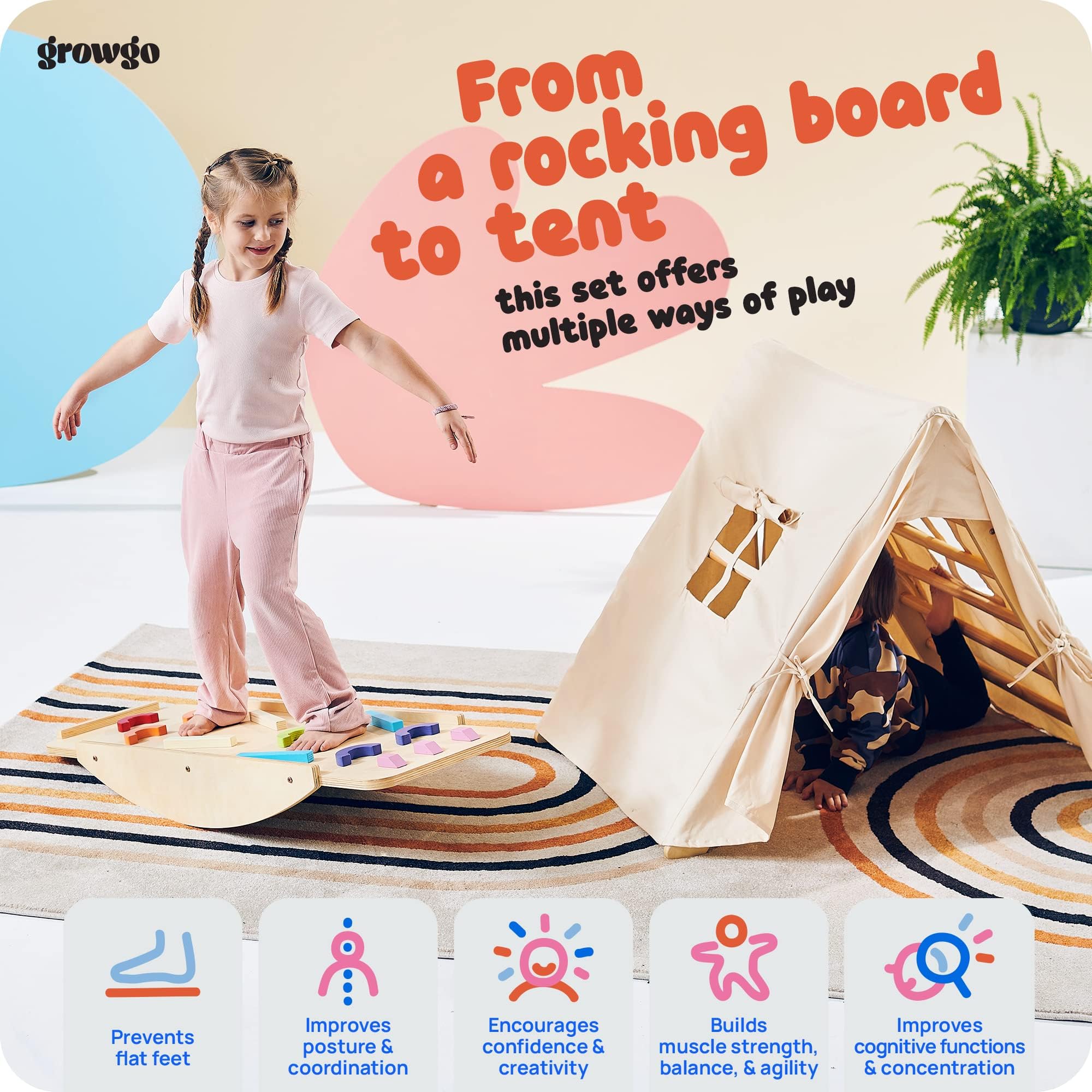 Pikler Triangle Climber with Ramp and Tent