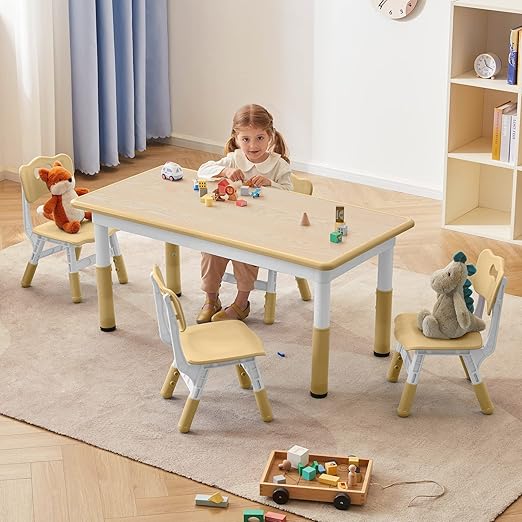 Toddler Table and Chairs Set for 4, 47.2''L x 23.6''W Kids Study Table