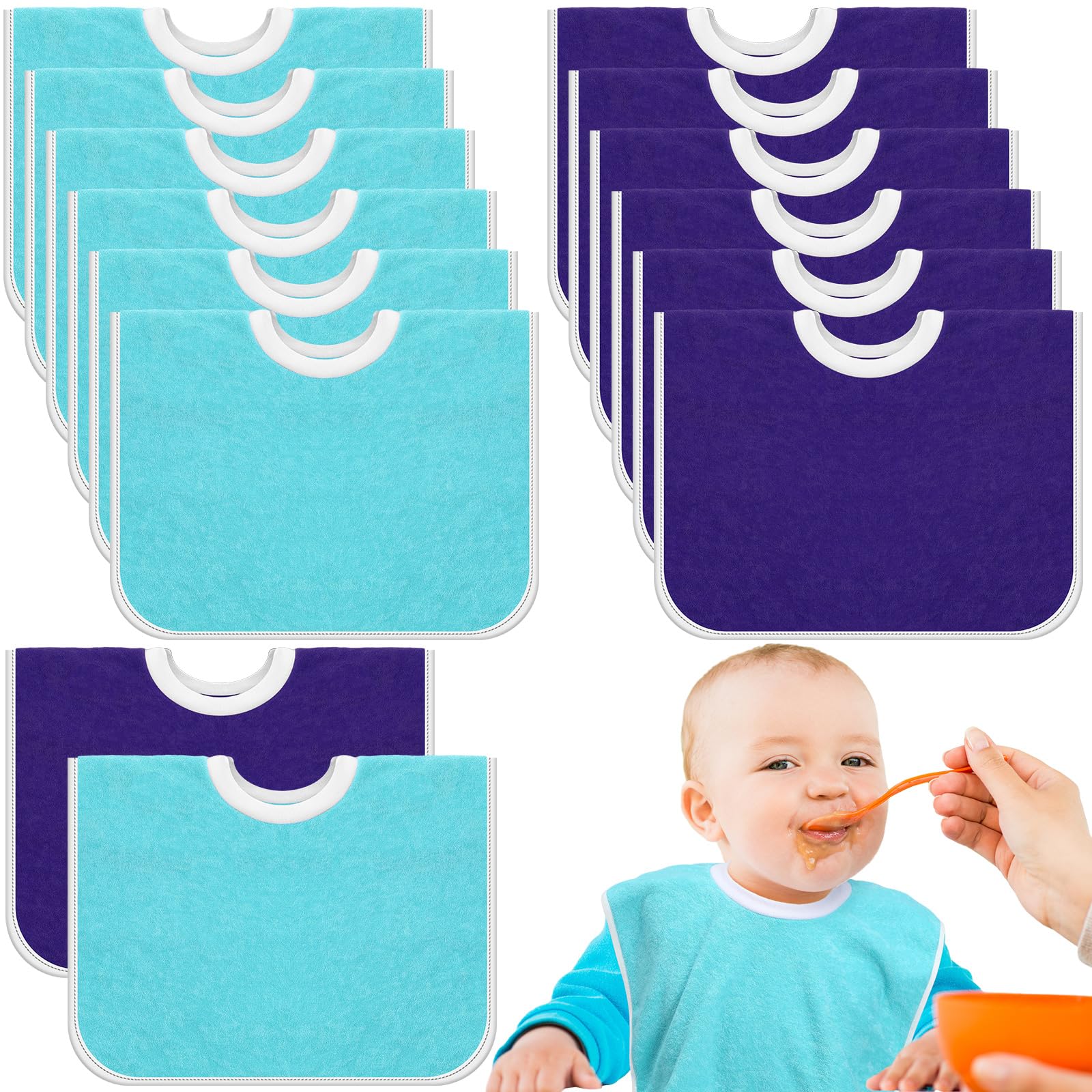 12 Pack Toddler Baby Bibs 15x13 Inch Pullover Full Coverage Bibs Absorbent