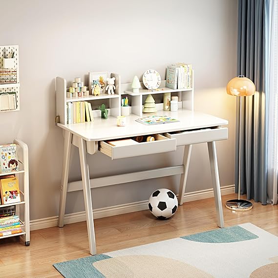 Kids Desk＆Table Rubber Wood Children’s Study Desk with Bookshelf