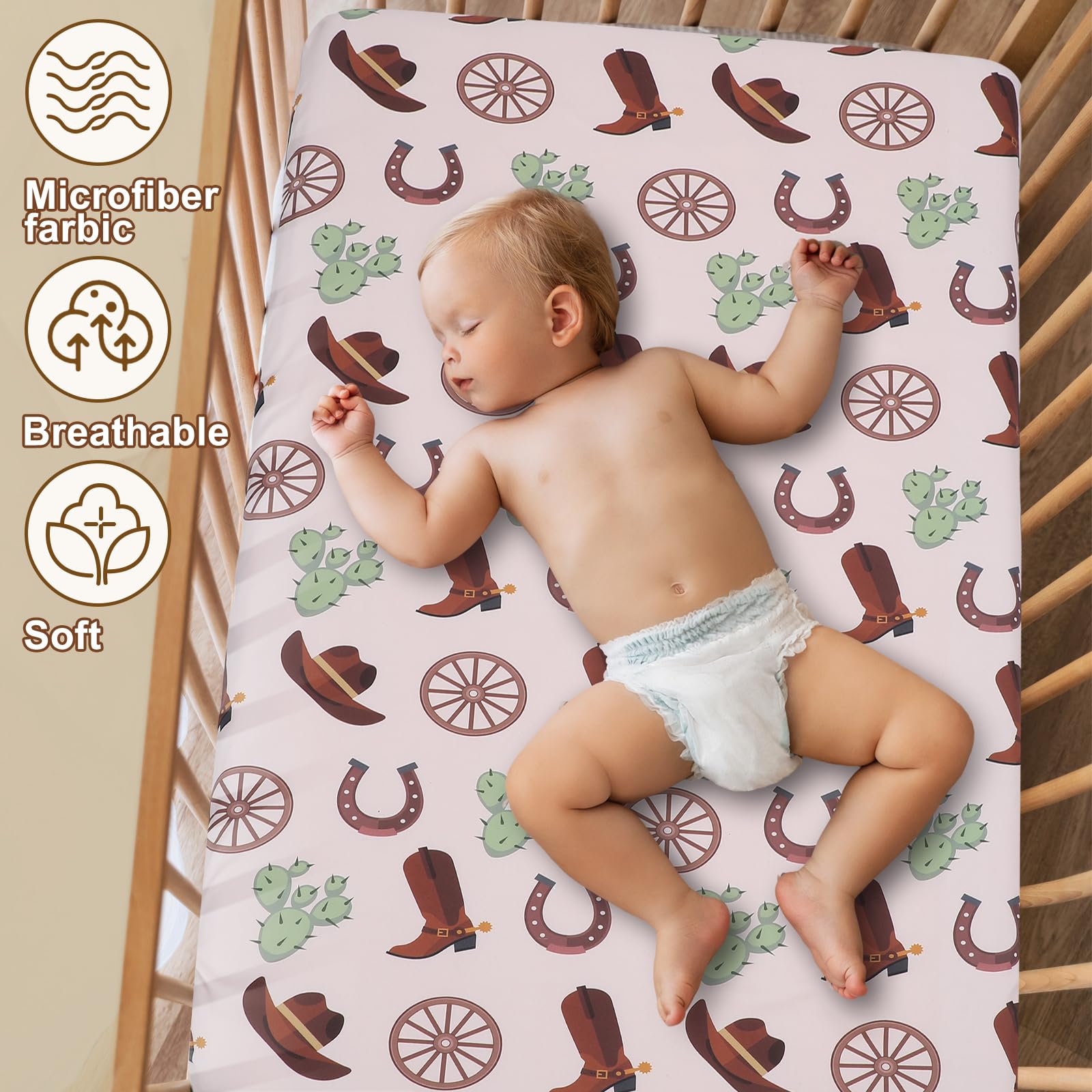Western Cowboy Crib Sheet Set - 4 Piece Fitted Sheets for Standard Crib