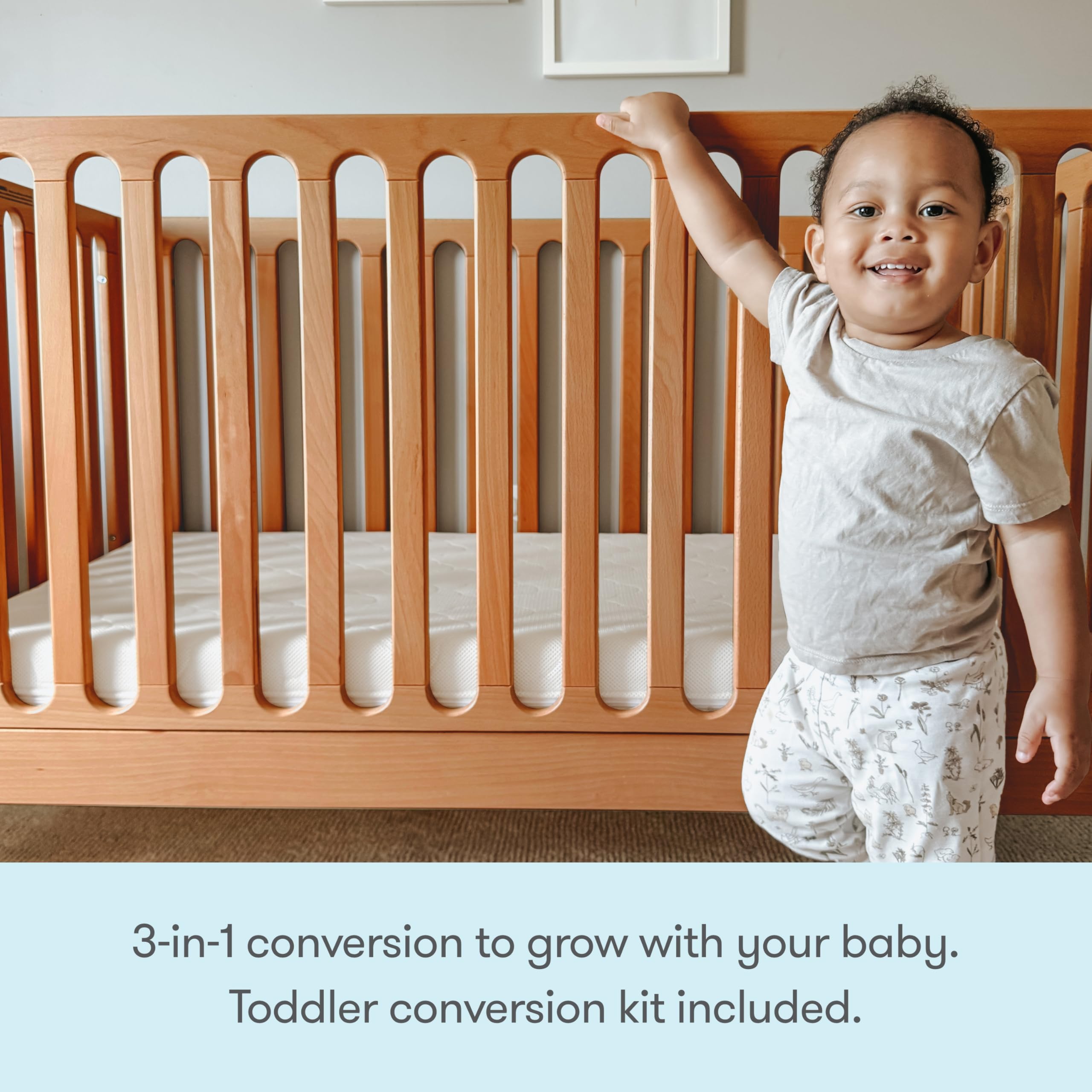 Convertible Crib Solid Beech Wood 3-in-1