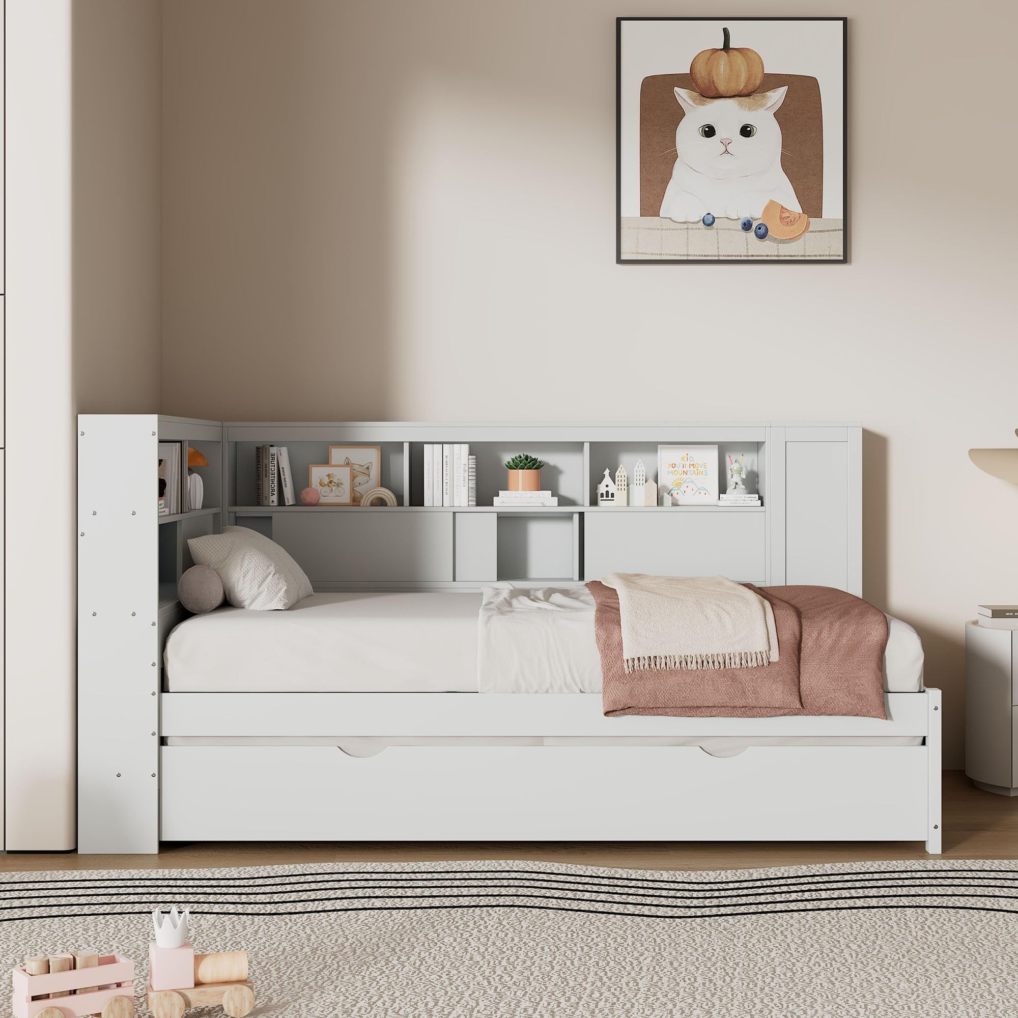 Twin Platform Bed with USB Ports and Trundle