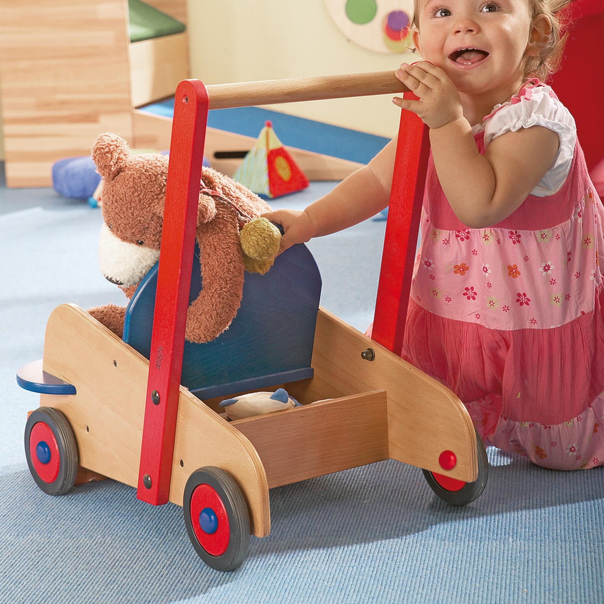 Wooden Baby Walker with Seat and Storage