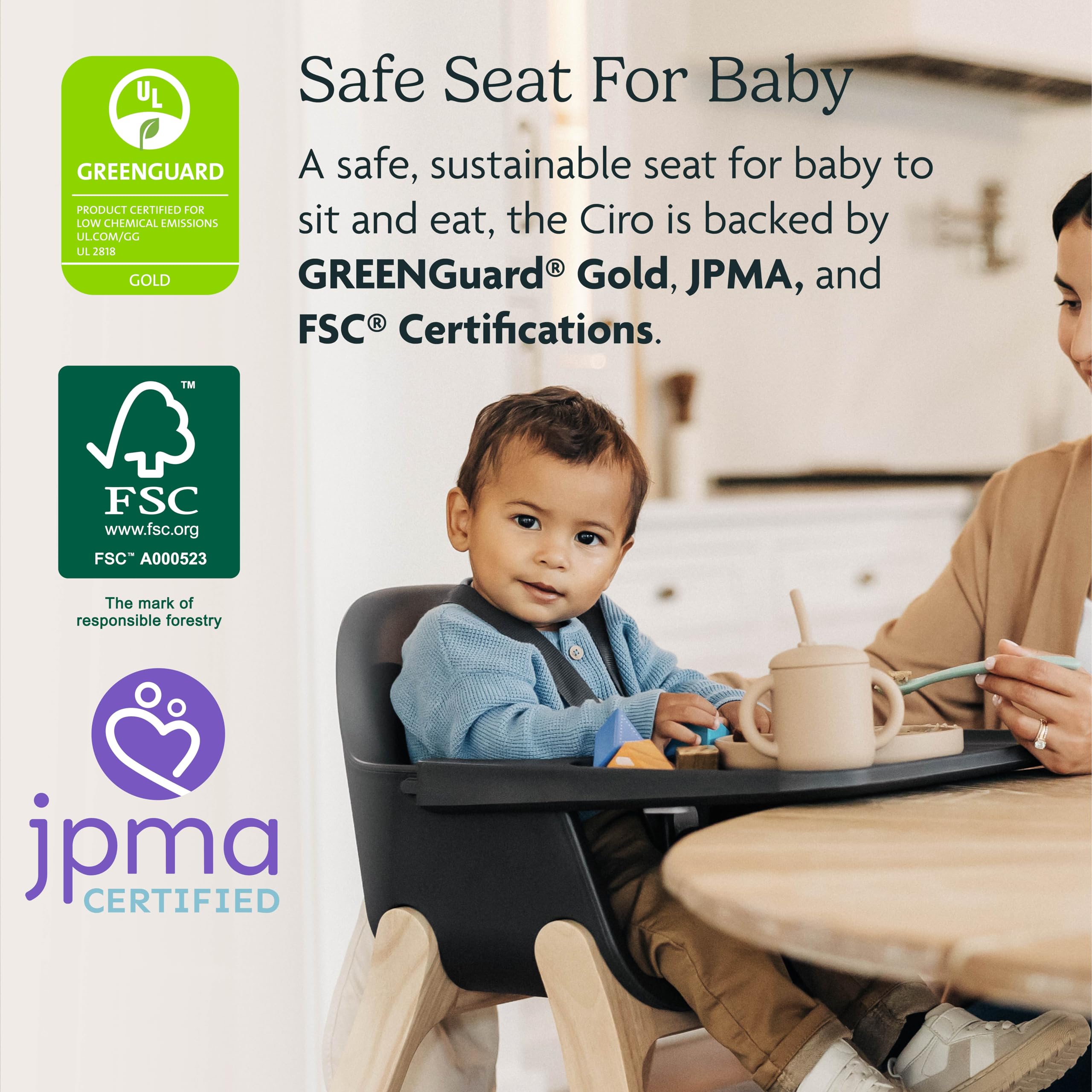 Ciro High Chair/Sleek, Easy-to-Clean Design/Perfect-Fit Tray to Bring Baby