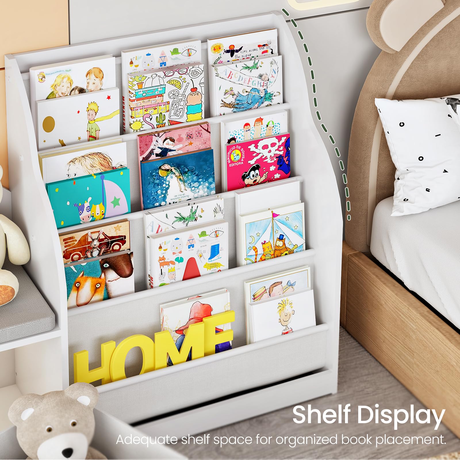 Kids Bookshelf with Reading Nook and Cushioned Seat