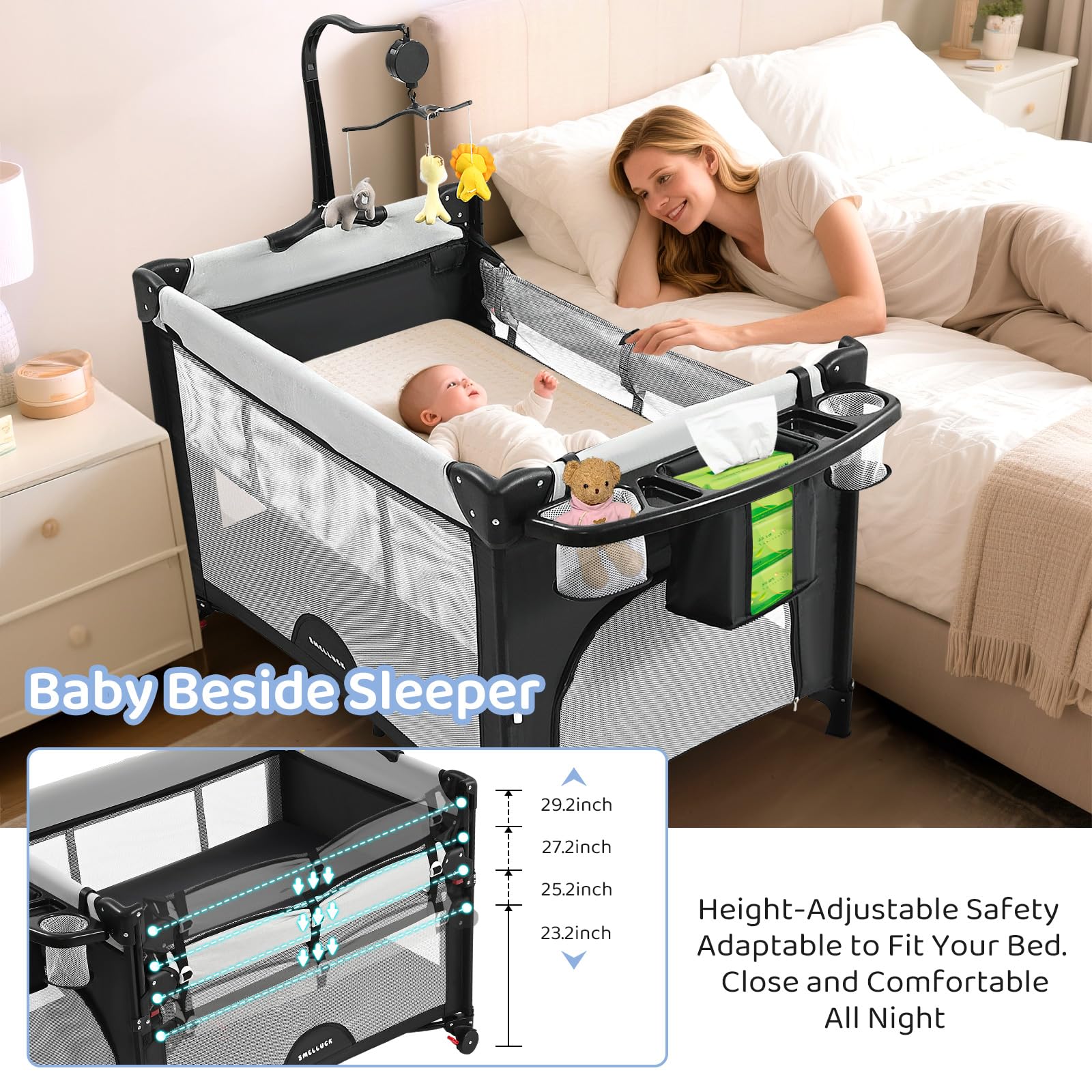 5-in-1 Pack and Play with Bassinet & Bedside Sleeper - Grey