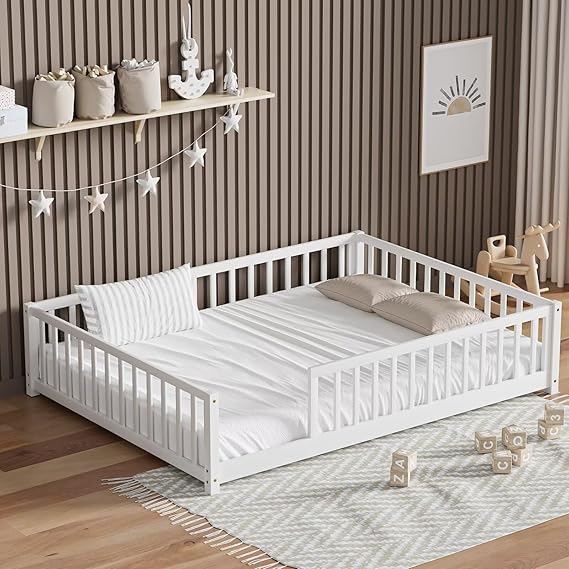 Twin Floor Bed for Kids Solid Wood Montessori Bed Frame