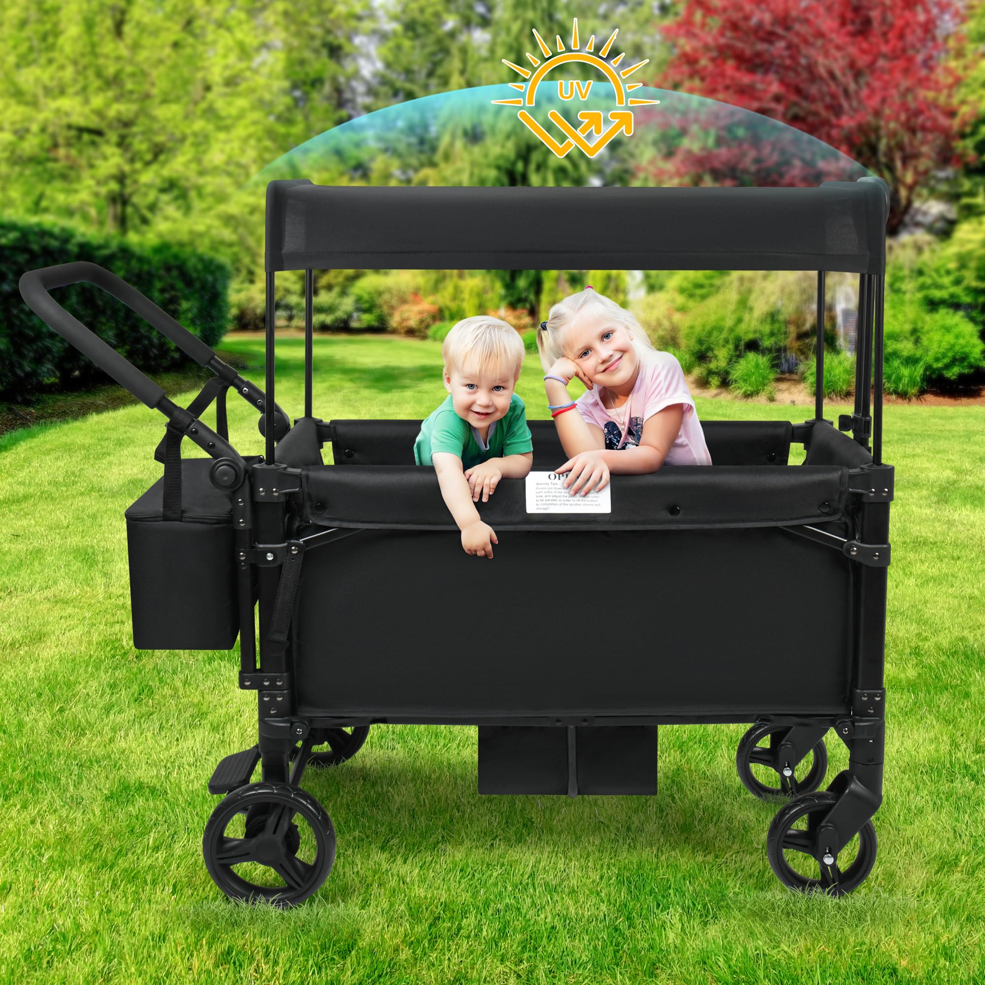 Stroller Wagon, 2 Seater Kids Wagon, Collapsible with 5-Point Harnesses, Zipper Door