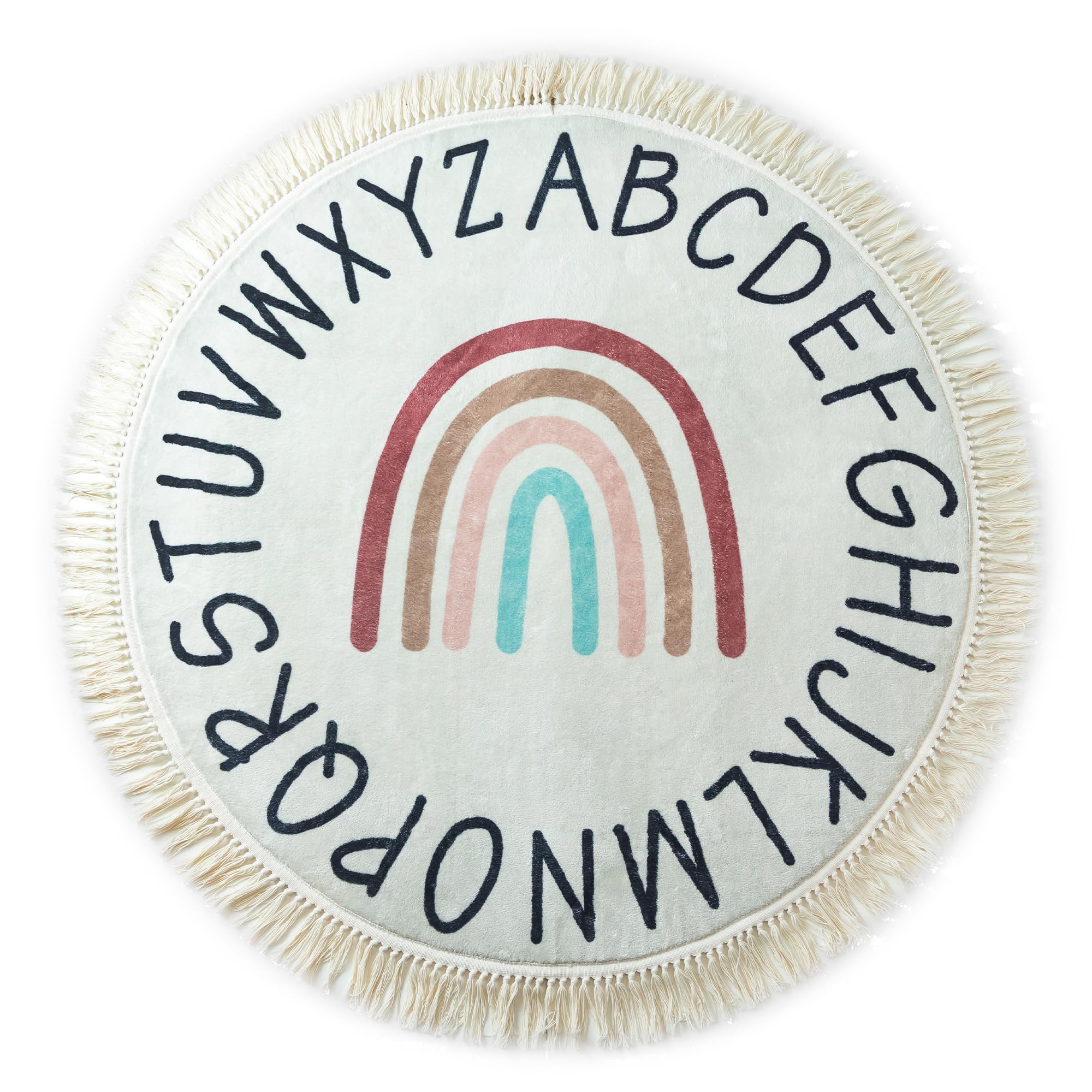ABC Rug for Kids - 4ft Lovely Boho Rainbow Rug, Toddlers & Baby Rug for Playroom