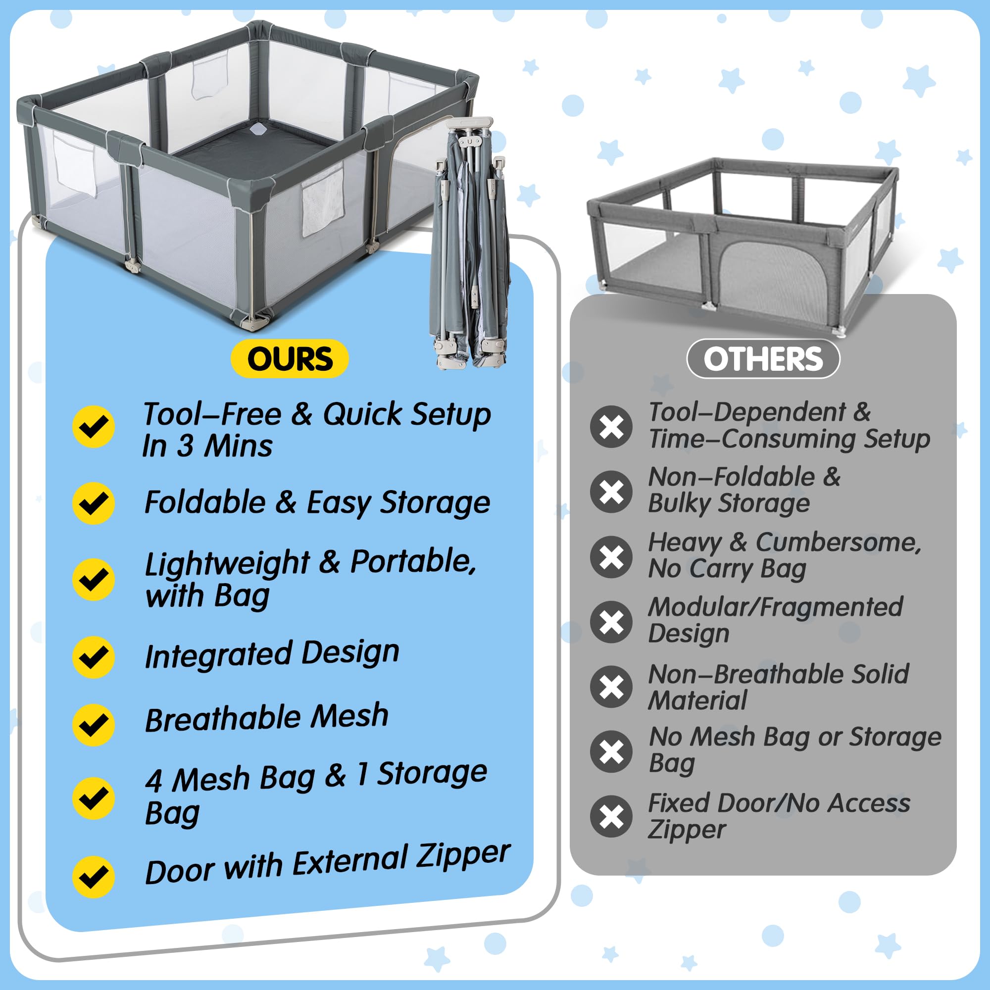 Foldable Baby Playpen with Breathable Mesh
