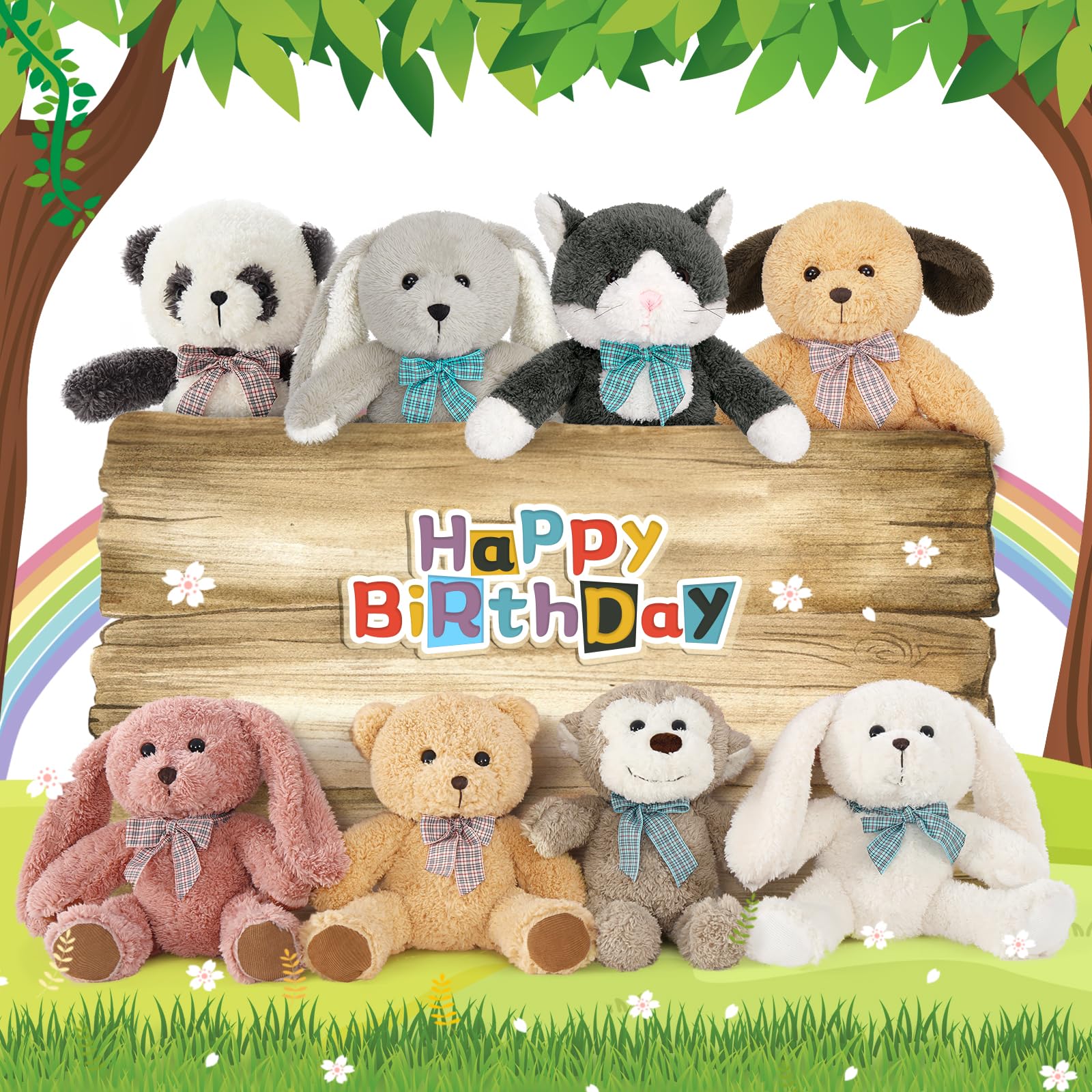 13 inch Stuffed Animals Bulk, 8 Pack Assorted Animals Plush Toy Set with Teddy Bear