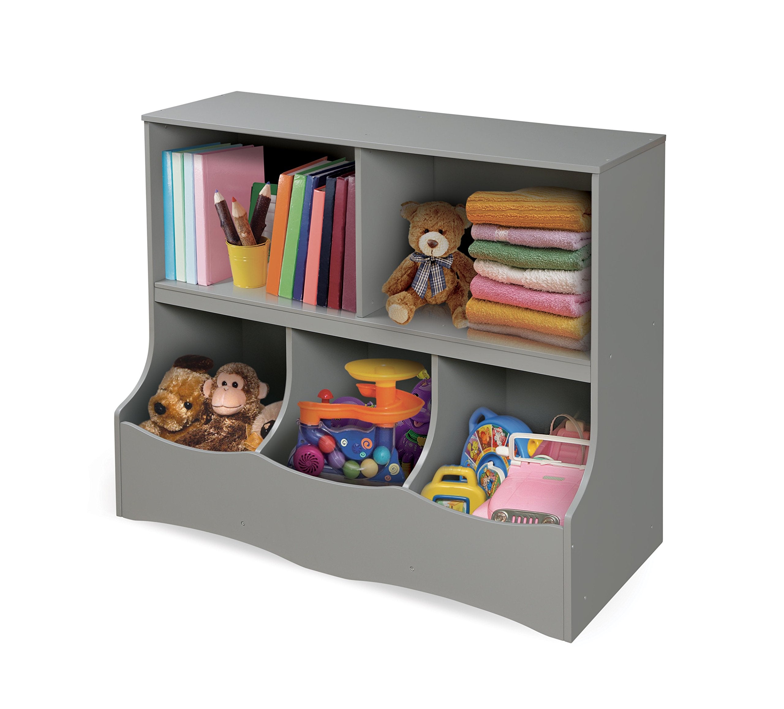 Multi-Bin Toy Storage Organizer and Bookshelf - Kids Cubby Shelf with 3 Bins,