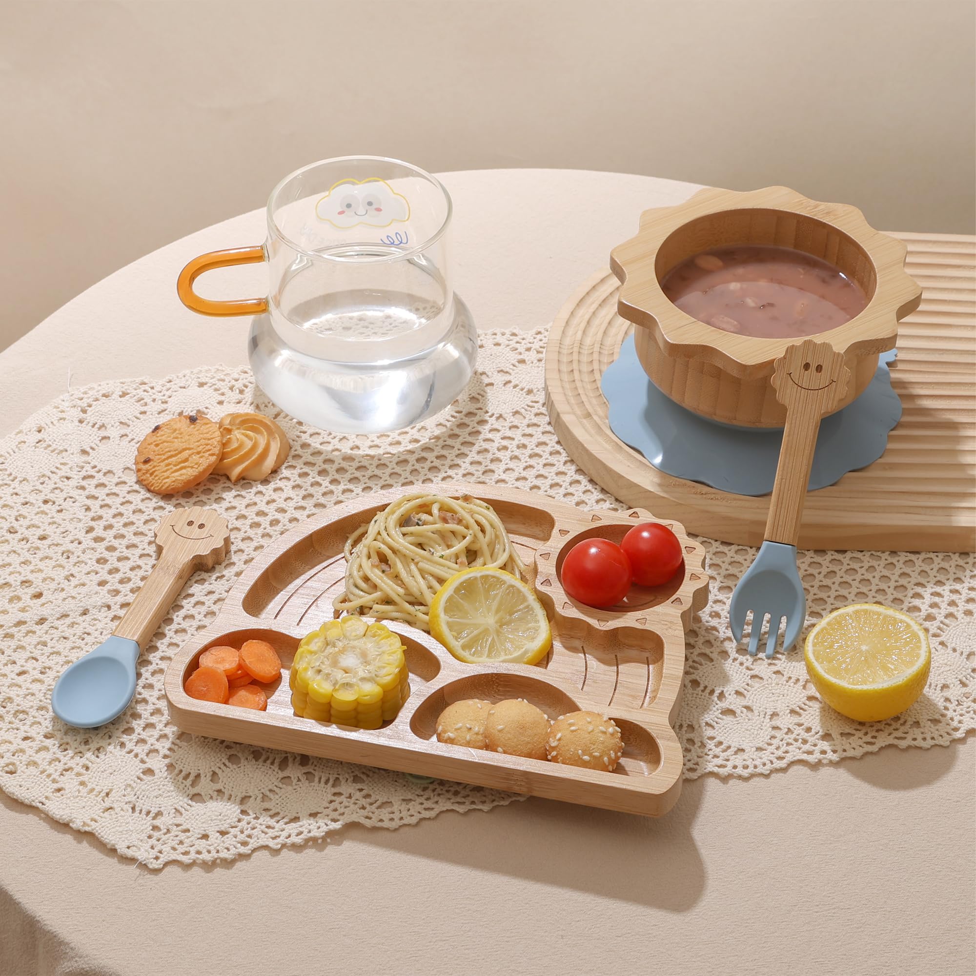 Suction Plates Bowls Set for Baby Toddler - Includes Bamboo Bowl