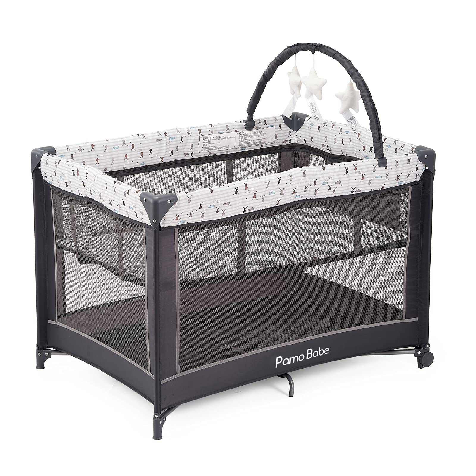 Portable Playard,Sturdy Play Yard with Padded Mat and Toy bar with Soft Toys
