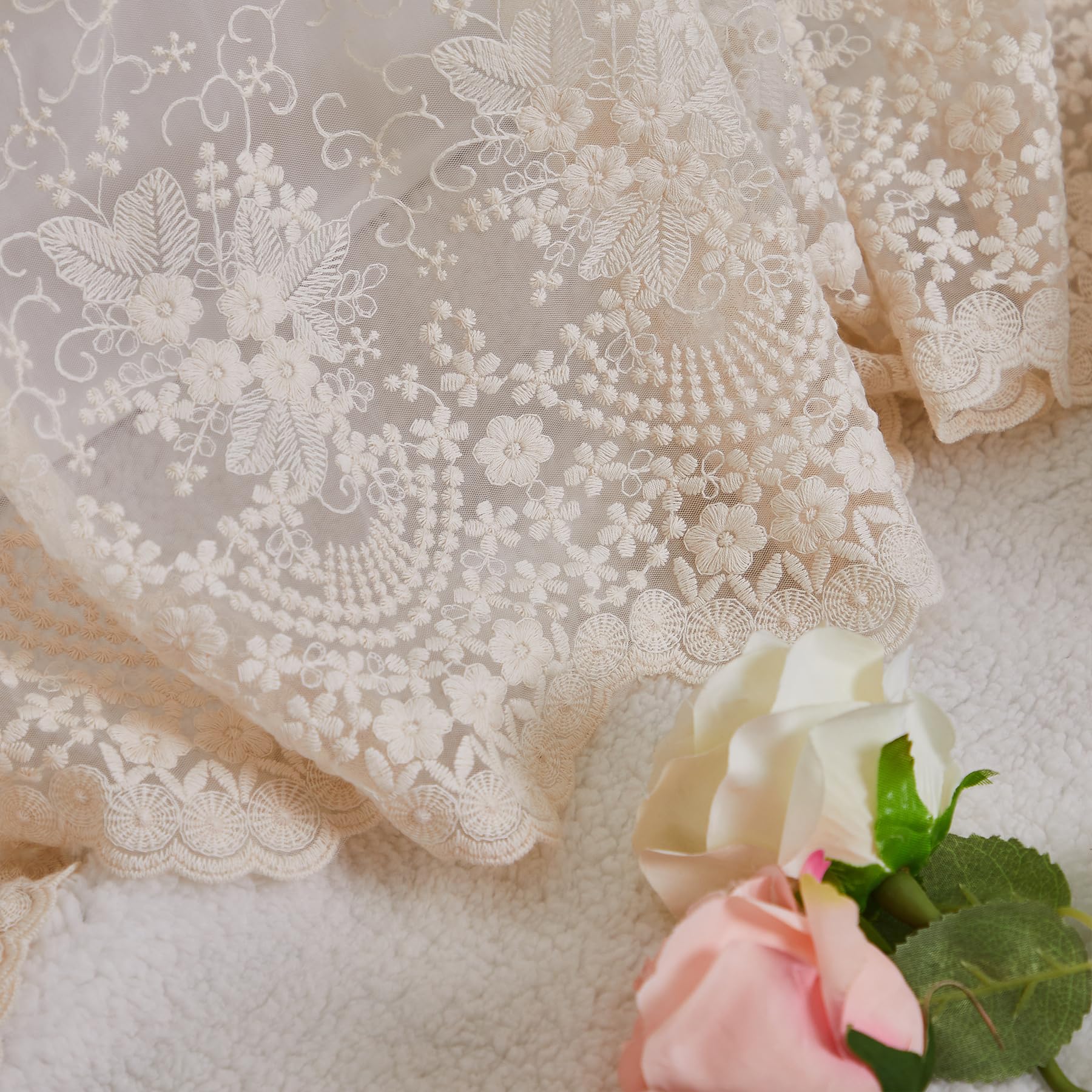 Brandream Boho Bohemian Girl Baby Nursery Lace Crib Bed Skirt Dust Ruffle - Solid Color Romantic Beige Cream Off White Farmhouse Chic 100% Cotton Ruffle Excellent Quality