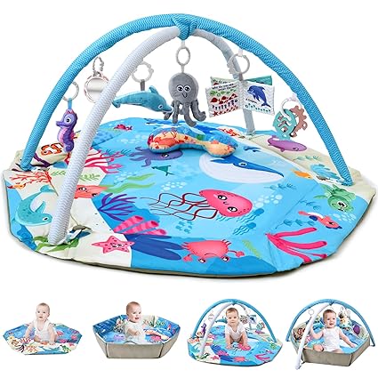Baby Gym Play Mat, 8-in-1 Tummy Time Mat & Activity Gym, Washable Ball Pit