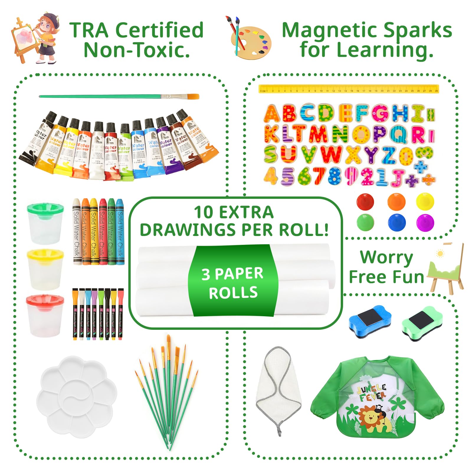 Adjustable Wooden Art Easel for Kids with Magnetic Whiteboard and Chalkboard