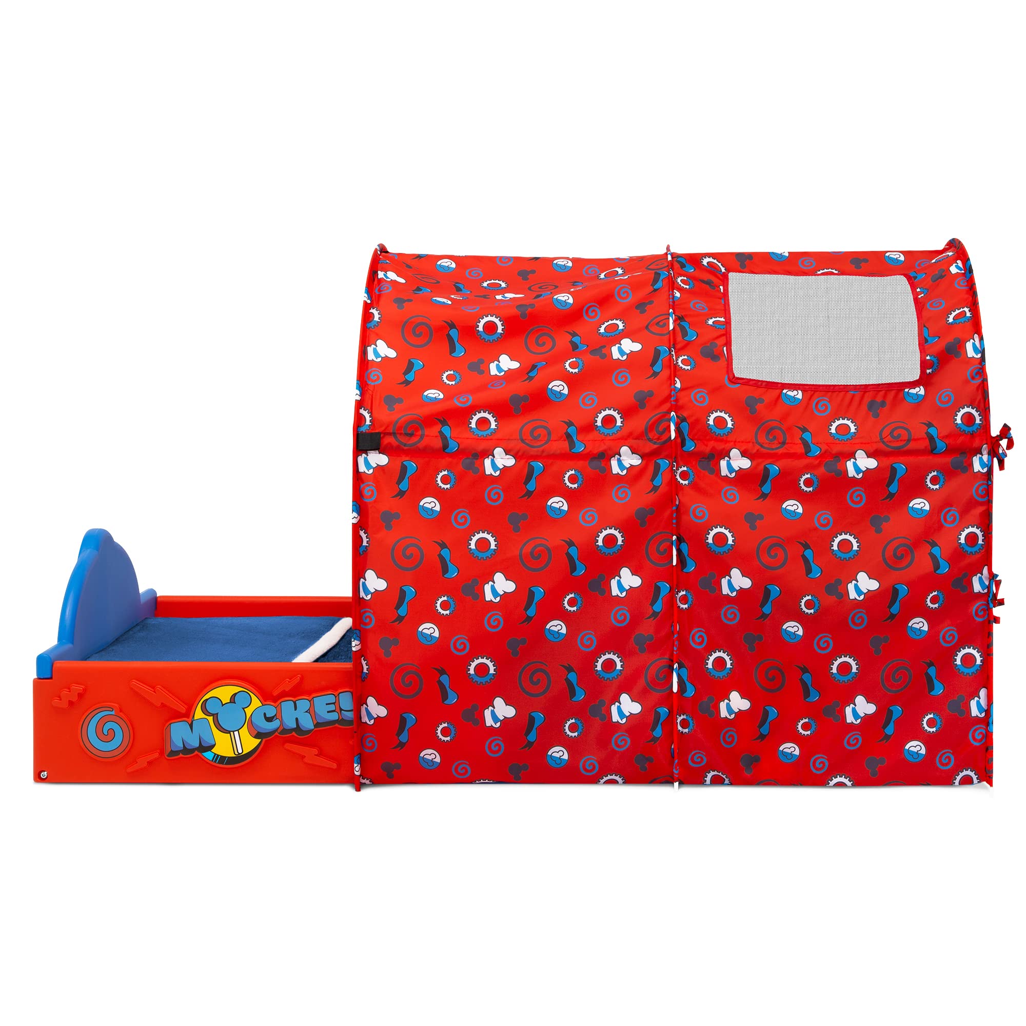 Disney Mickey Mouse Sleep and Play Toddler Bed with Tent, Blue/Red