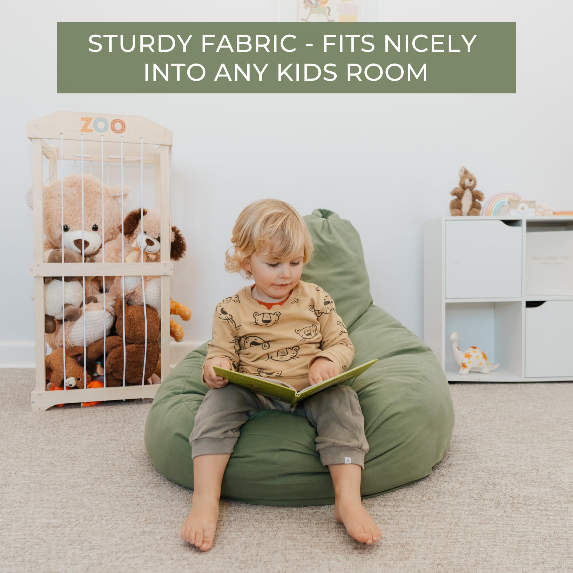 Kids Bean Bag Chair Cover with Storage - Sage Green