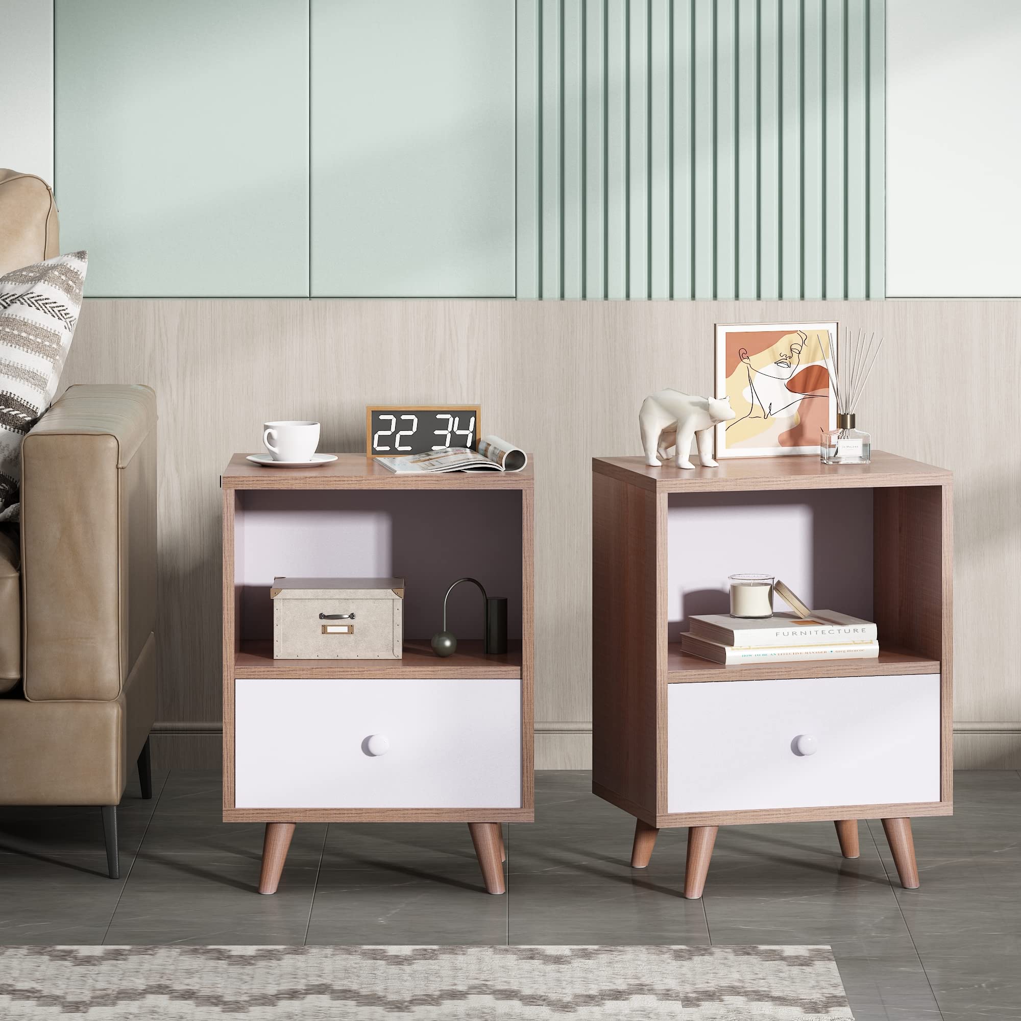 Set of 2 Modern Wood Nightstand, Bedside Table with Drawer